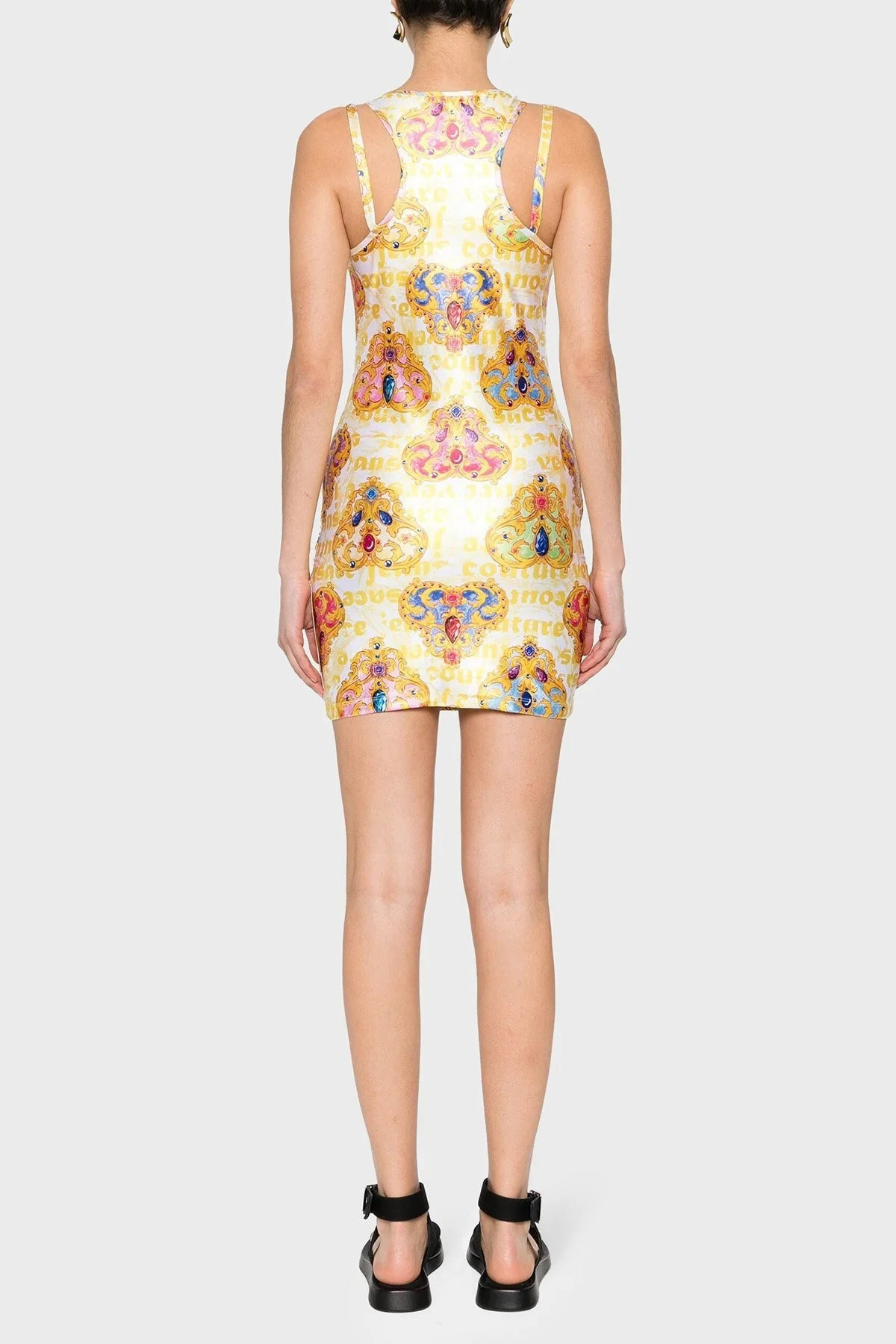 Versace Jeans Couture Desenli Bodycon Mini Bayan Elbise 76HAO944 JS348 G03 BEYAZ-GOLD - 3