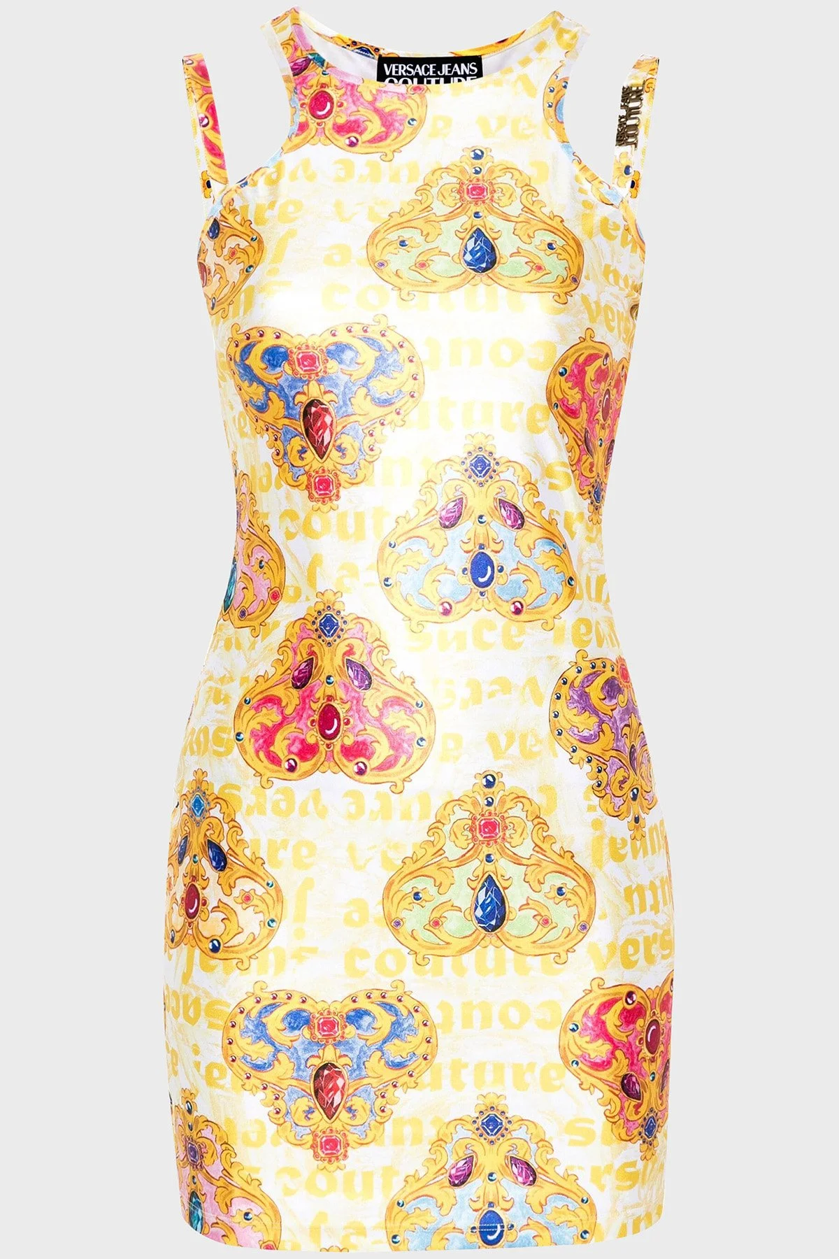 Versace Jeans Couture Desenli Bodycon Mini Kadın Elbise 76HAO944 JS348 G03 BEYAZ-GOLD - 5