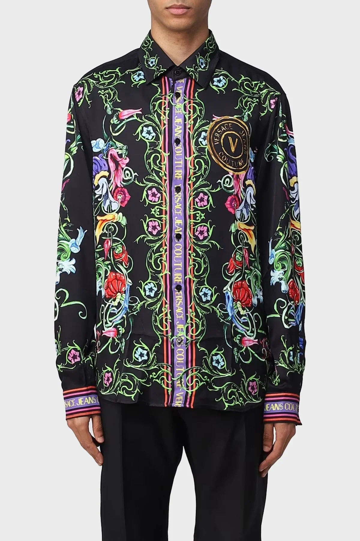 Versace Jeans Couture Desenli Loose Fit Erkek Gömlek 74GAL2RG NS213 G89 SİYAH - 1