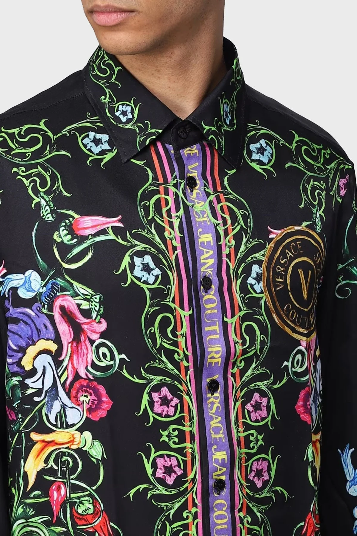 Versace Jeans Couture Desenli Loose Fit Erkek Gömlek 74GAL2RG NS213 G89 SİYAH - 4