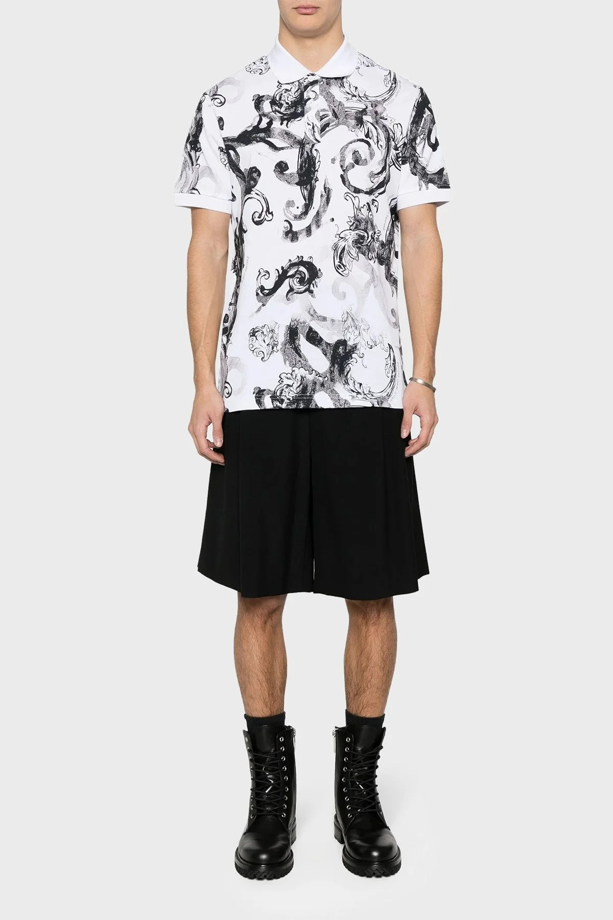 Versace Jeans Couture Desenli Pamuklu Slim Fit Erkek Polo Yaka T Shirt 76GAG6S0 JS286 003 BEYAZ - 3