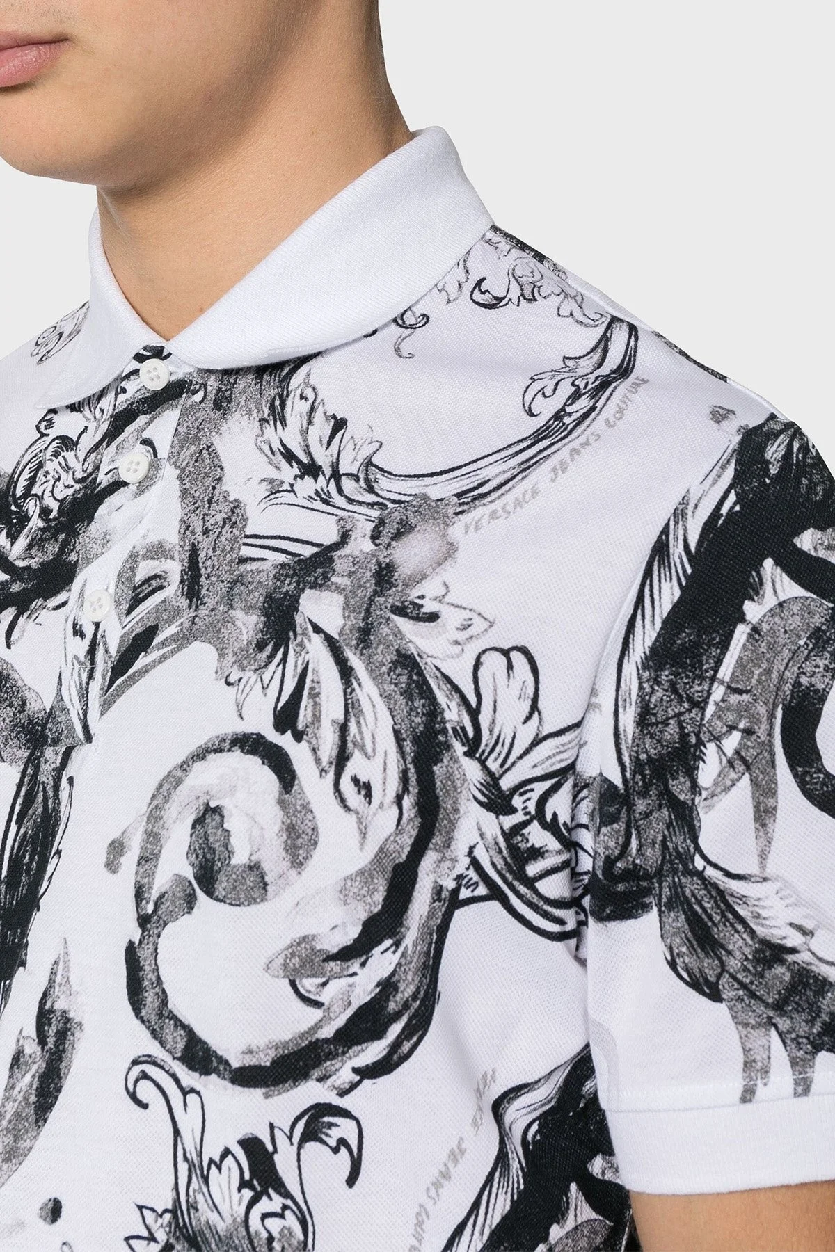 Versace Jeans Couture Desenli Pamuklu Slim Fit Erkek Polo Yaka T Shirt 76GAG6S0 JS286 003 BEYAZ - 4