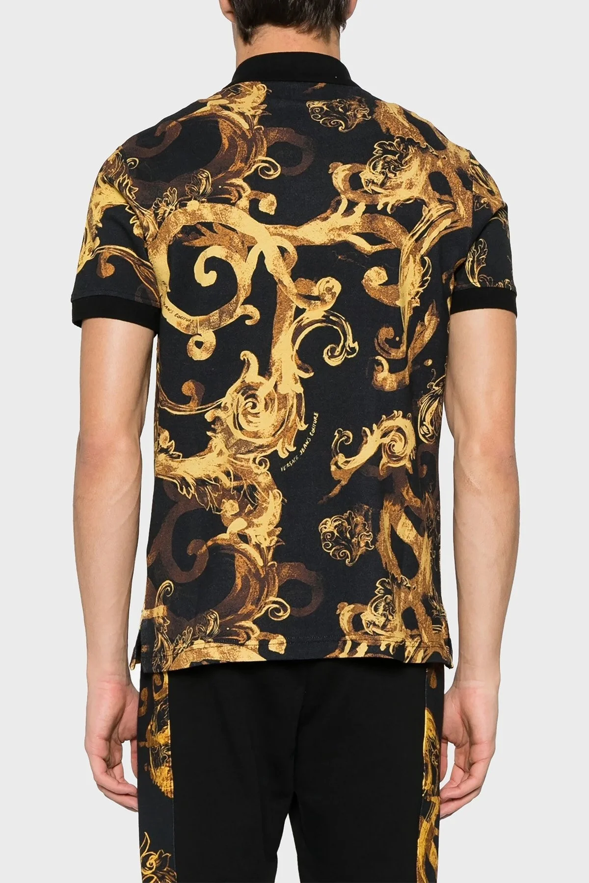 Versace Jeans Couture Desenli Pamuklu Slim Fit Erkek Polo Yaka T Shirt 76GAG6S0 JS286 G89 SİYAH-GOLD - 2
