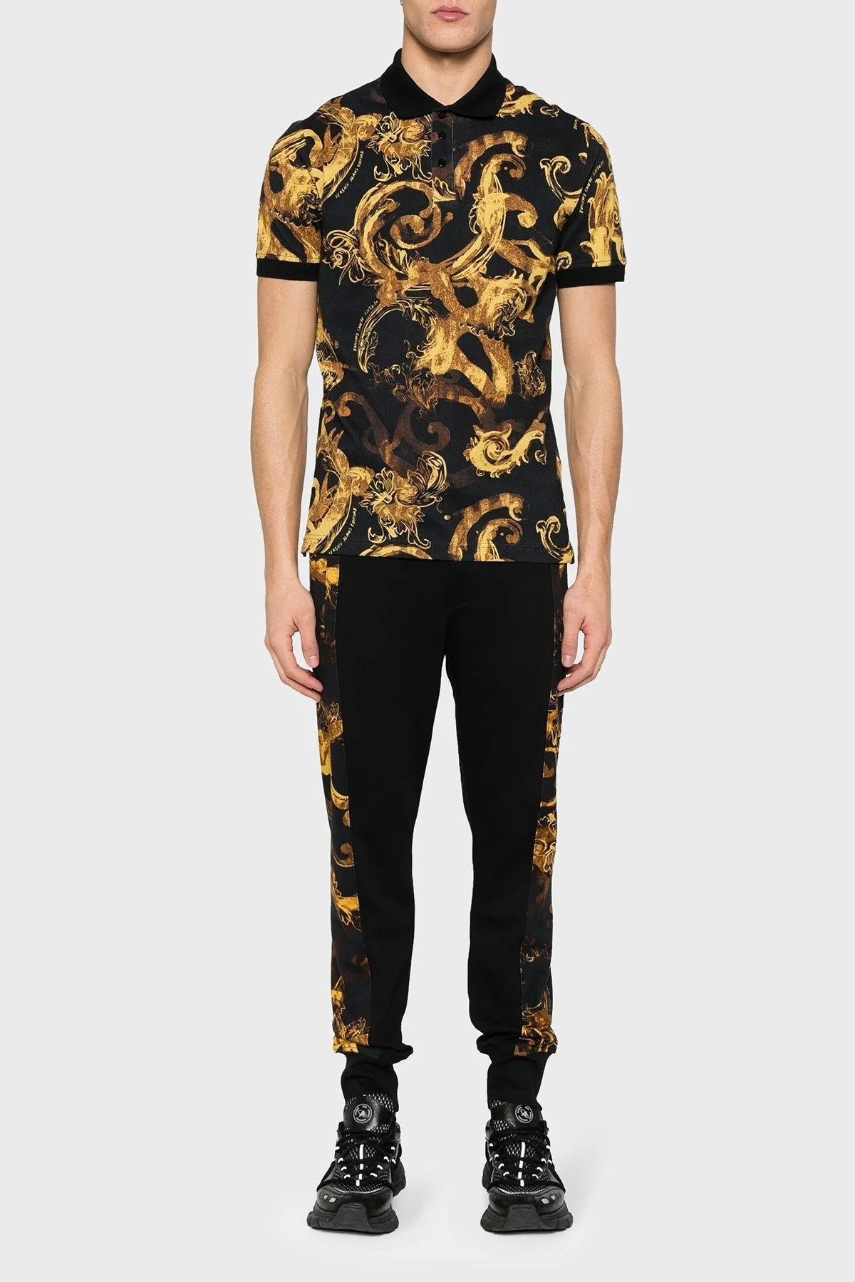 Versace Jeans Couture Desenli Pamuklu Slim Fit Erkek Polo Yaka T Shirt 76GAG6S0 JS286 G89 SİYAH-GOLD - 3