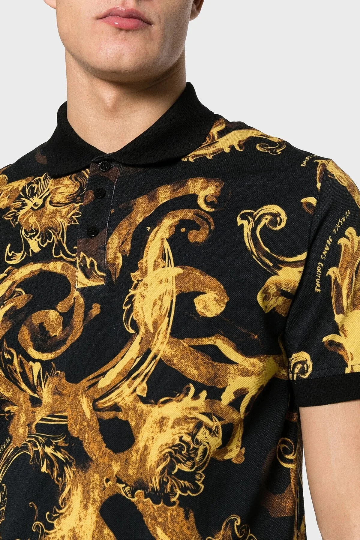 Versace Jeans Couture Desenli Pamuklu Slim Fit Erkek Polo Yaka T Shirt 76GAG6S0 JS286 G89 SİYAH-GOLD - 4