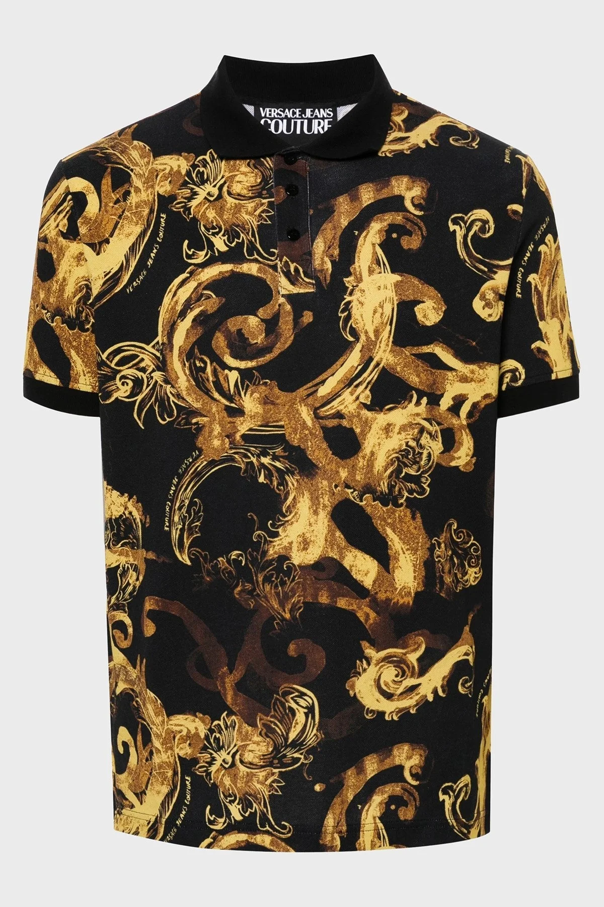 Versace Jeans Couture Desenli Pamuklu Slim Fit Erkek Polo Yaka T Shirt 76GAG6S0 JS286 G89 SİYAH-GOLD - 5