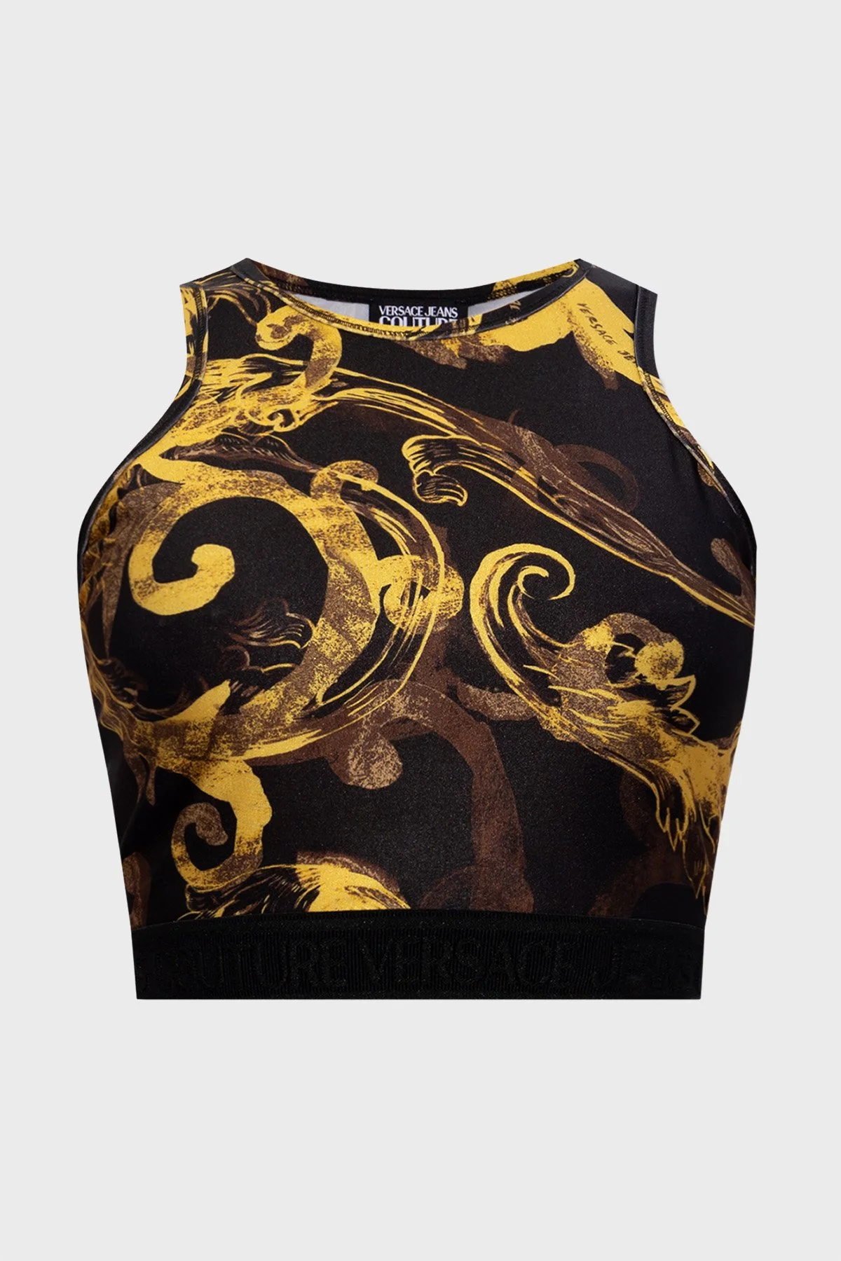 Versace Jeans Couture Desenli Slim Fit Crop Kadın Top 76HAM227 JS292 G89 SİYAH-GOLD - 5