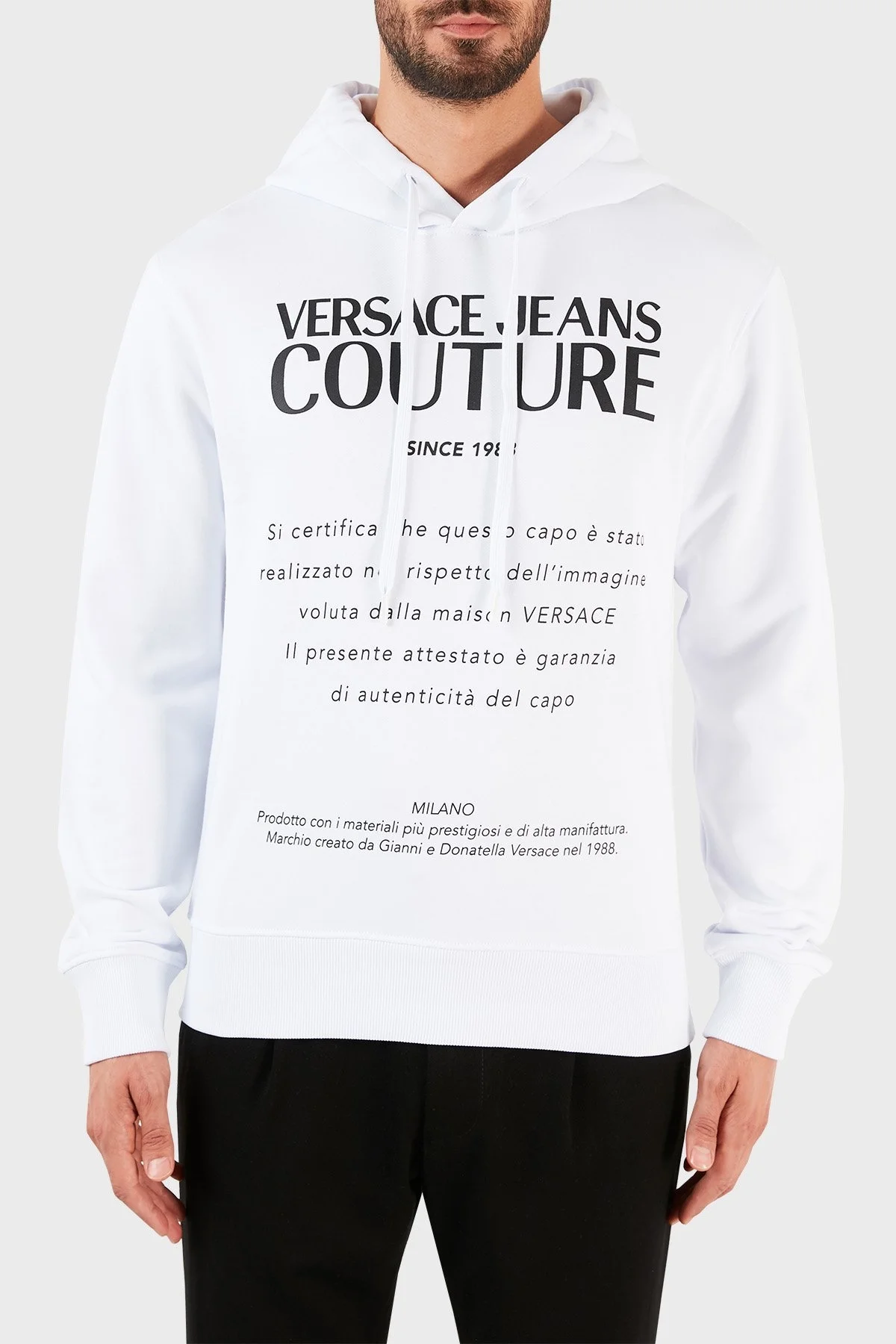 Versace Jeans Couture Logolu Kapüşonlu % 100 Pamuk Erkek Sweat B7GWA7TW 30318 003 BEYAZ - 1