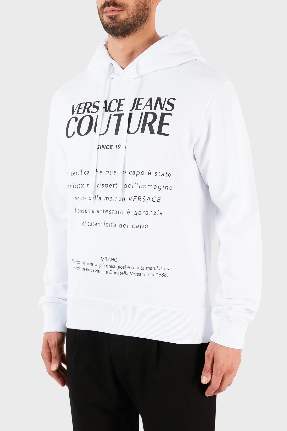 Versace Jeans Couture Logolu Kapüşonlu % 100 Pamuk Erkek Sweat B7GWA7TW 30318 003 BEYAZ - 3
