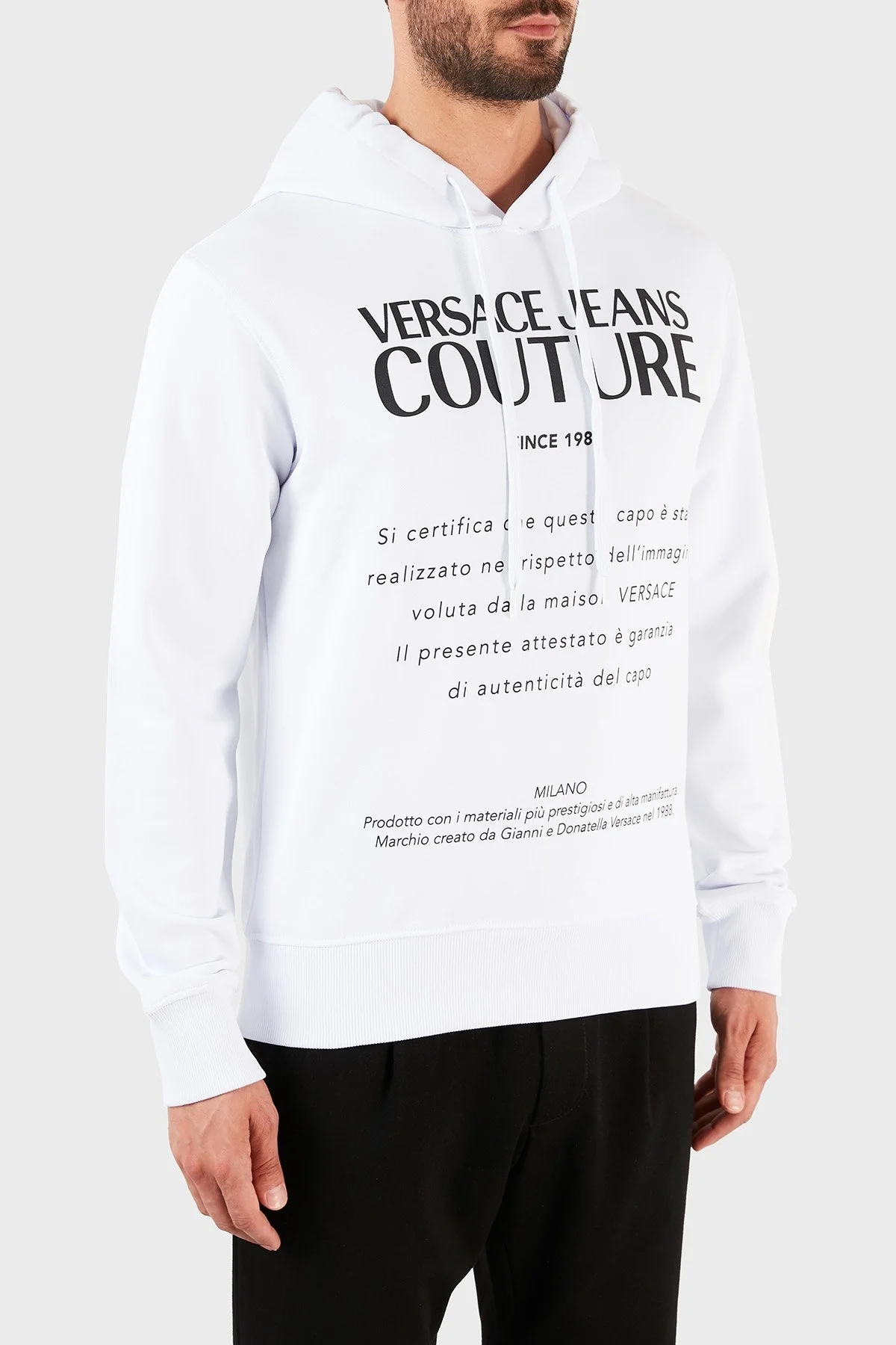 Versace Jeans Couture Logolu Kapüşonlu % 100 Pamuk Erkek Sweat B7GWA7TW 30318 003 BEYAZ - 4