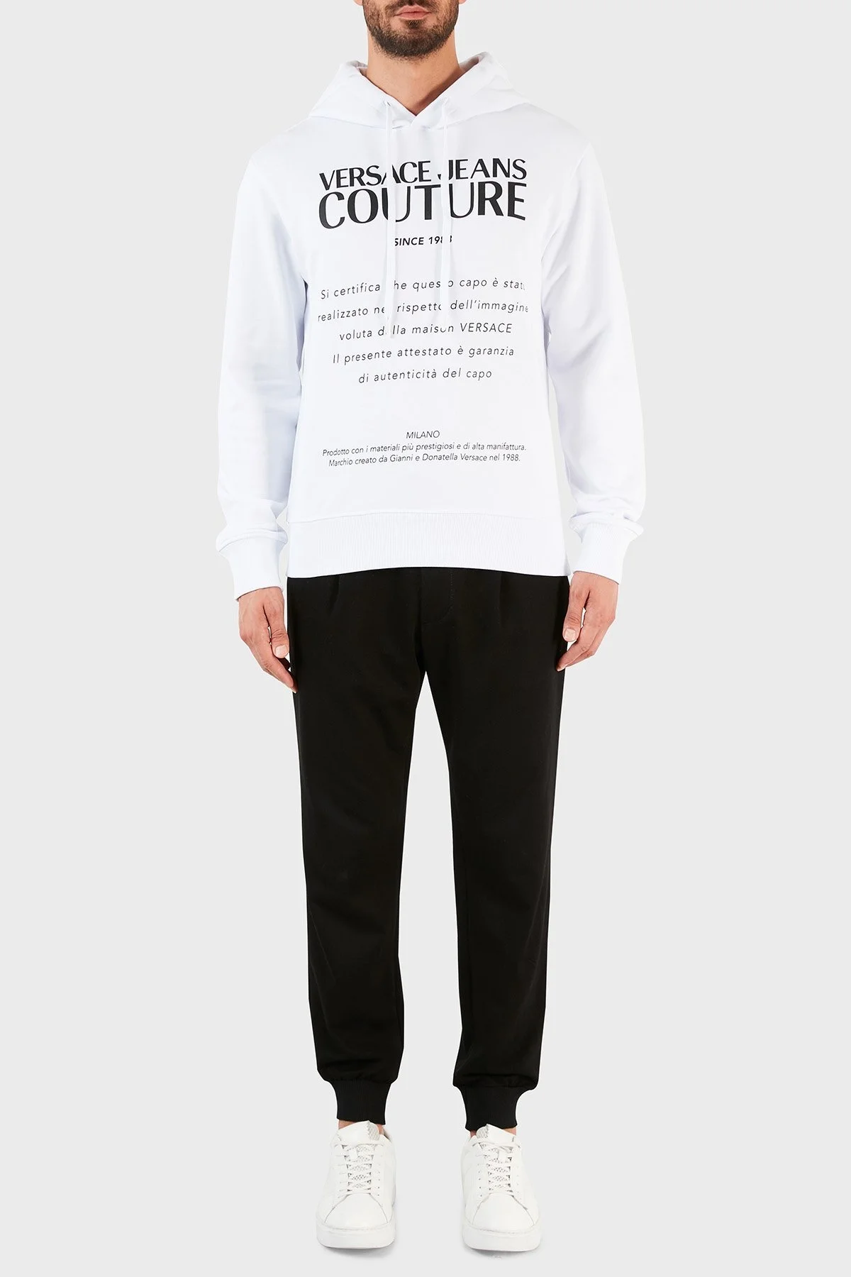 Versace Jeans Couture Logolu Kapüşonlu % 100 Pamuk Erkek Sweat B7GWA7TW 30318 003 BEYAZ - 5