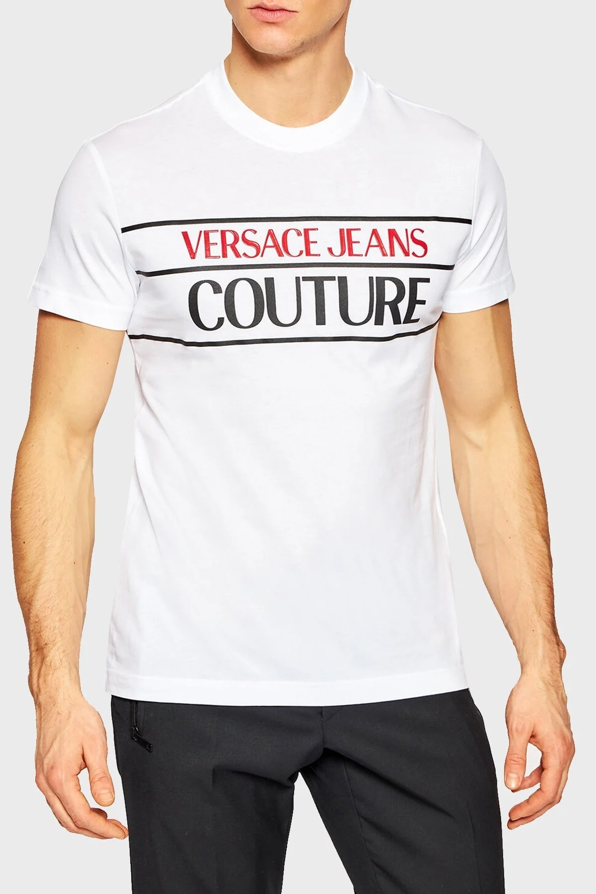 Versace Jeans Couture Baskılı Bisiklet Yaka % 100 Pamuk Erkek T Shirt B3GWA7TC 30319 003 BEYAZ - 1
