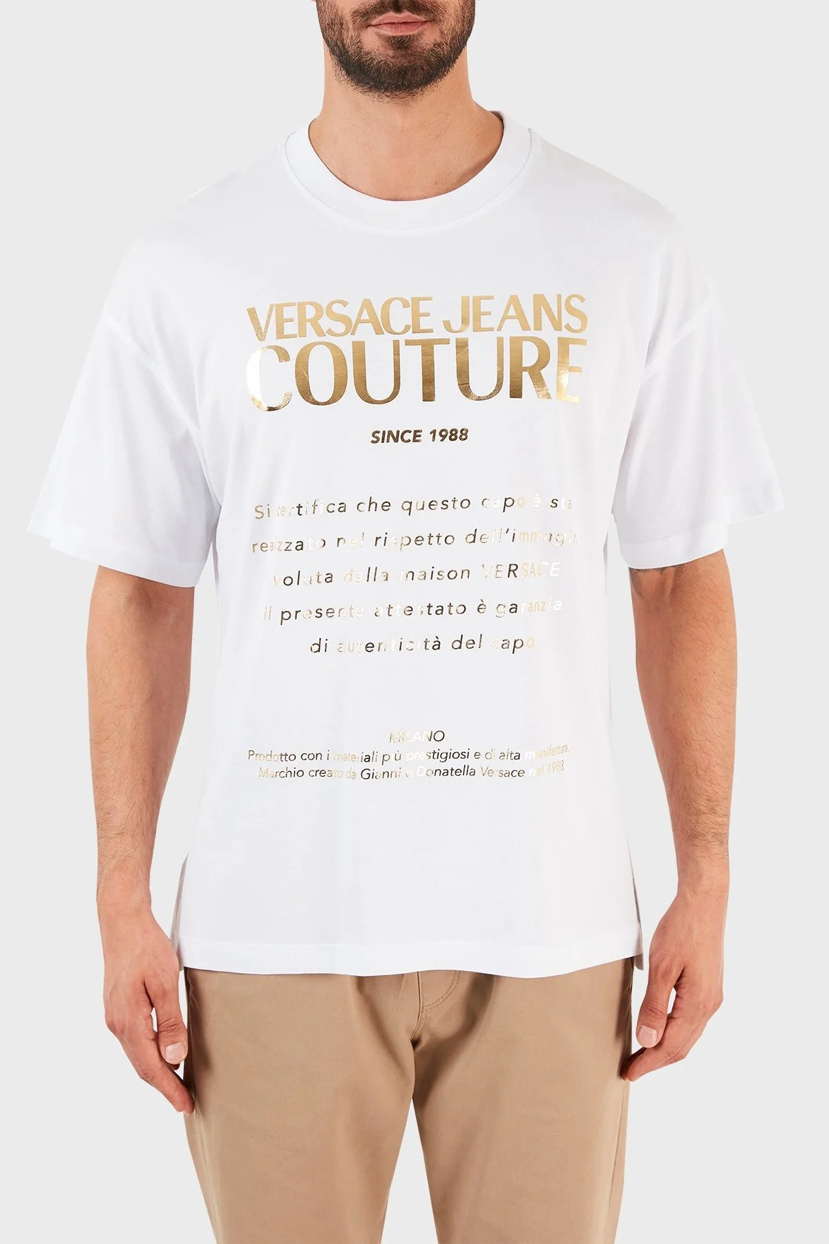 Versace Jeans Couture % 100 Pamuklu Oversize Erkek T Shirt B3GWA7TR 30319 K41 BEYAZ - 1