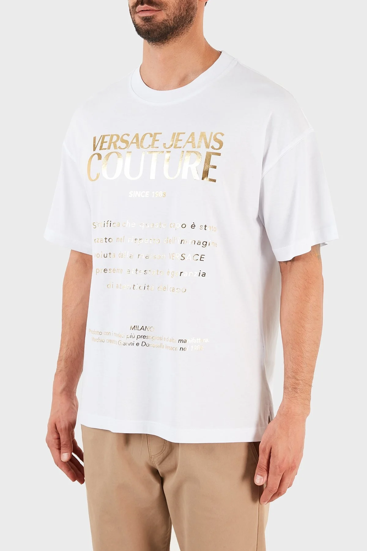 Versace Jeans Couture % 100 Pamuklu Oversize Erkek T Shirt B3GWA7TR 30319 K41 BEYAZ - 3