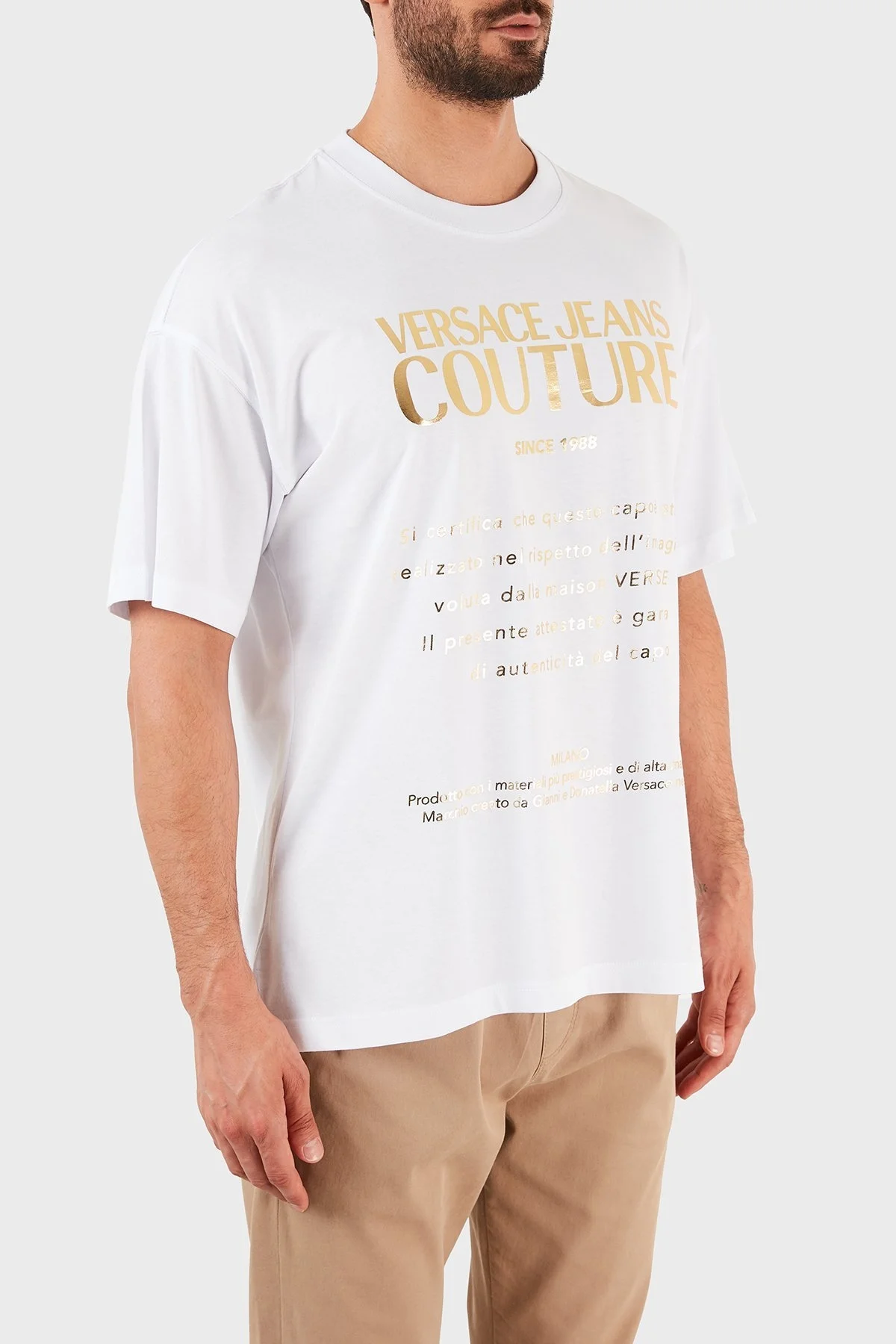 Versace Jeans Couture % 100 Pamuklu Oversize Erkek T Shirt B3GWA7TR 30319 K41 BEYAZ - 4