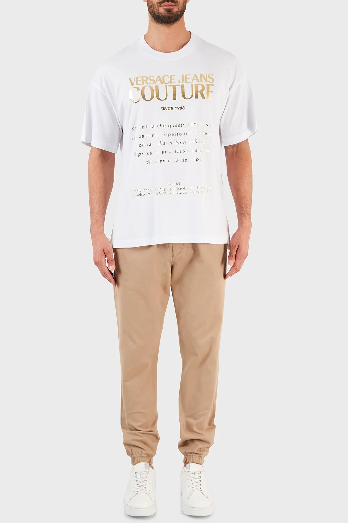 Versace Jeans Couture % 100 Pamuklu Oversize Erkek T Shirt B3GWA7TR 30319 K41 BEYAZ - 5