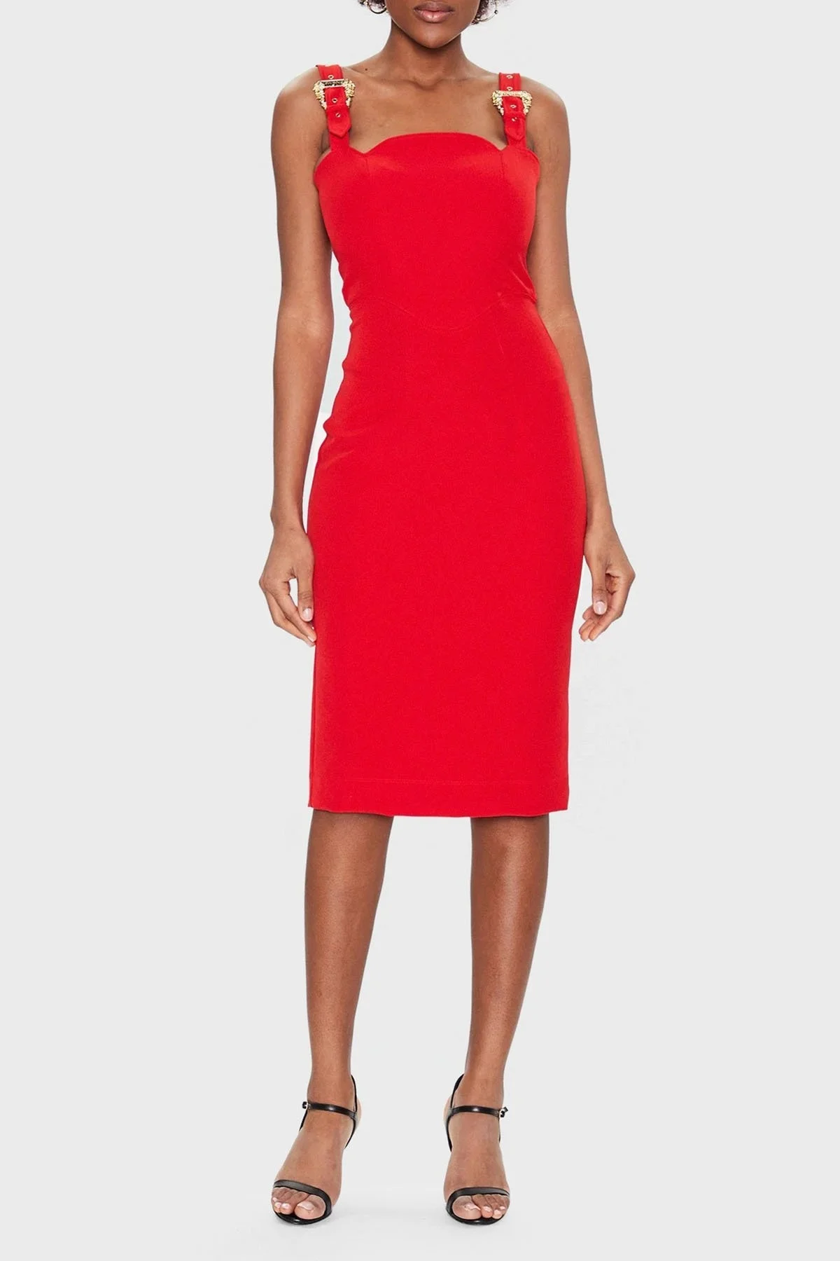 Versace Jeans Couture Fermuarlı Yırtmaçlı Midi Bayan Elbise 74HAO935 N0103 521 KIRMIZI - 1