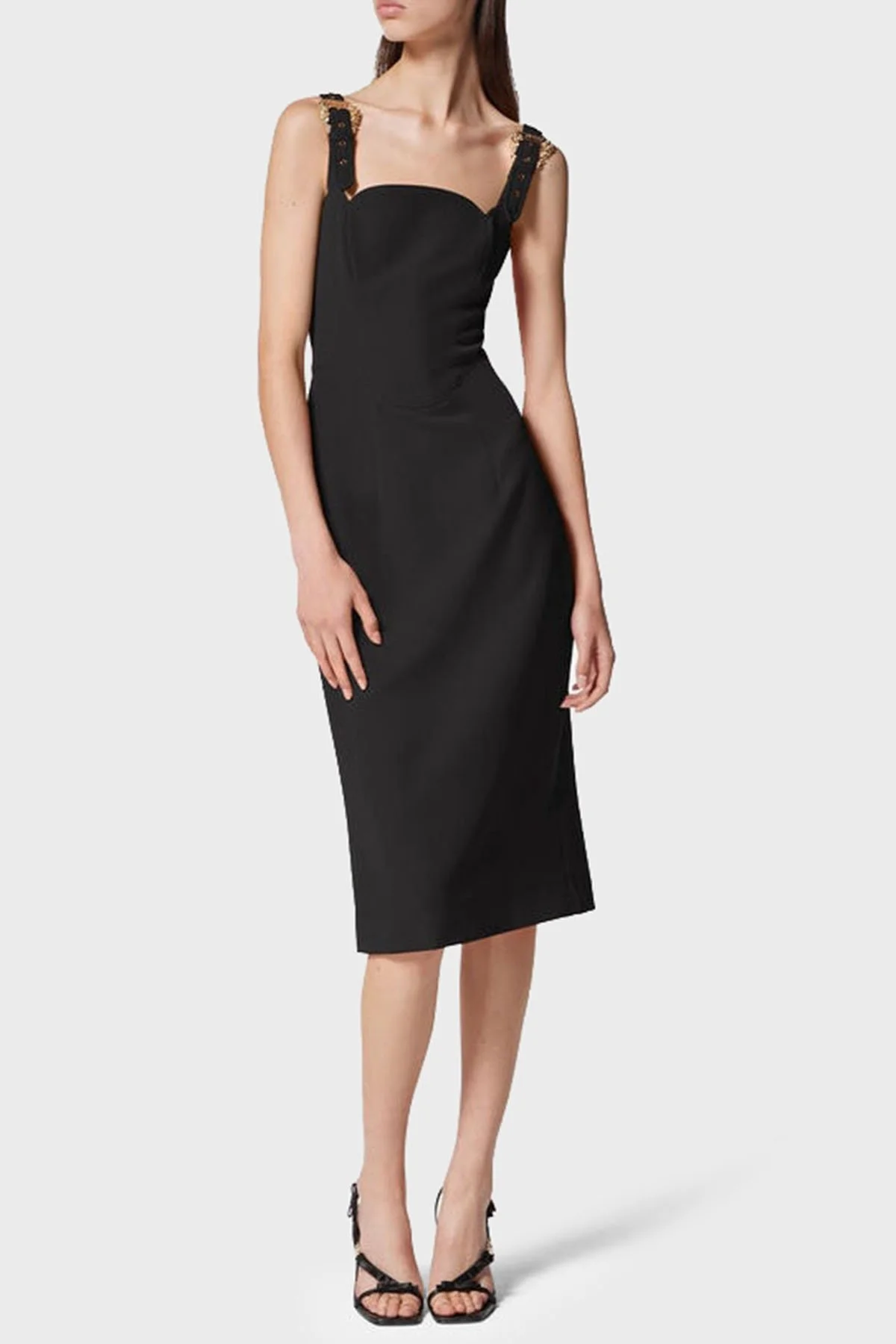 Versace Jeans Couture Fermuarlı Yırtmaçlı Midi Bayan Elbise 74HAO935 N0103 899 SİYAH - 1