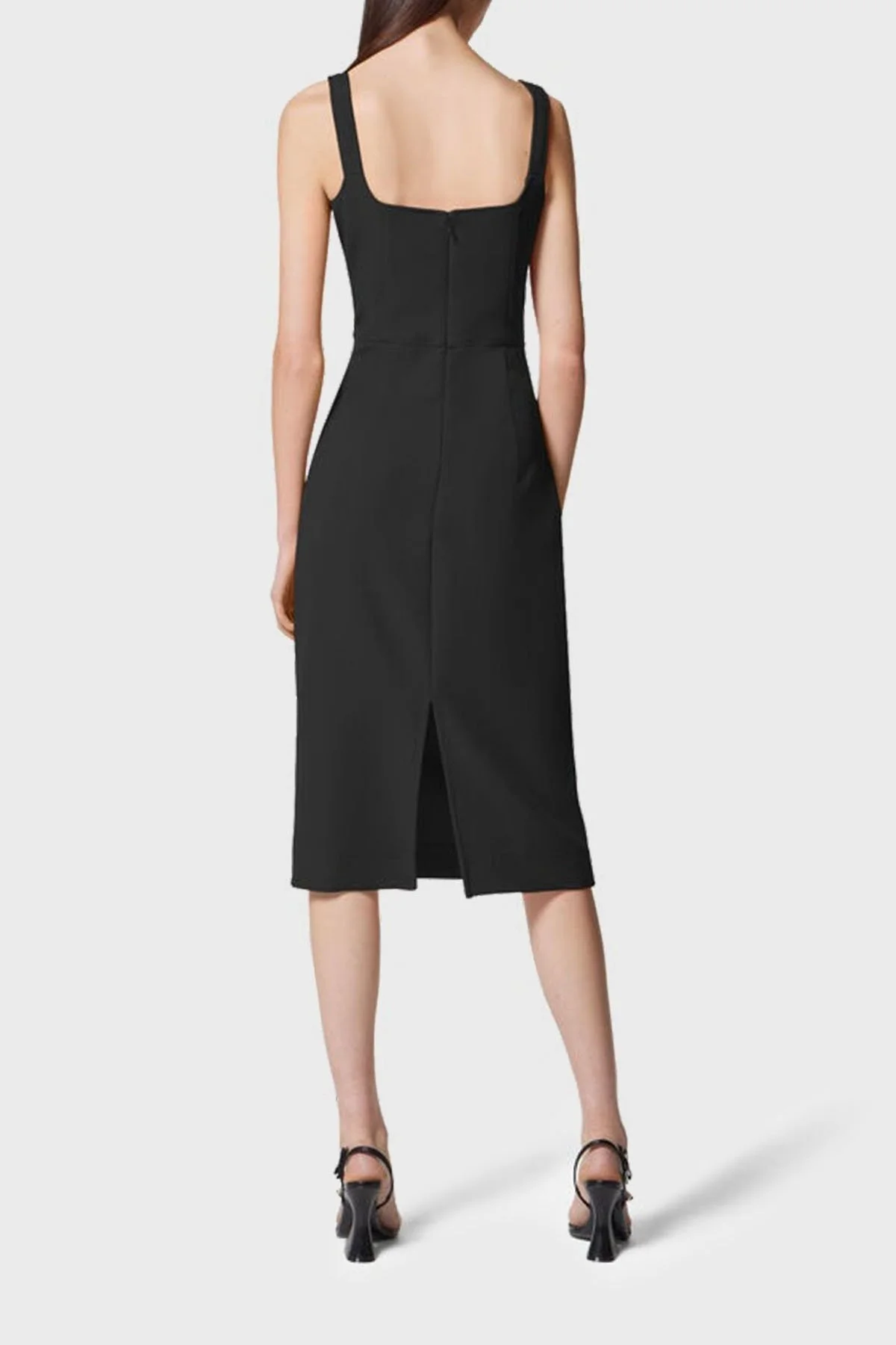 Versace Jeans Couture Fermuarlı Yırtmaçlı Midi Bayan Elbise 74HAO935 N0103 899 SİYAH - 3