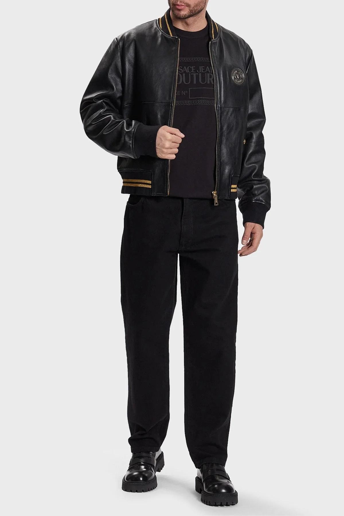 Versace Jeans Couture Kolej Yaka Cepli Logolu Regular Fit Erkek Deri Ceket 74GAVP07 CPPS3 899 SİYAH - 3