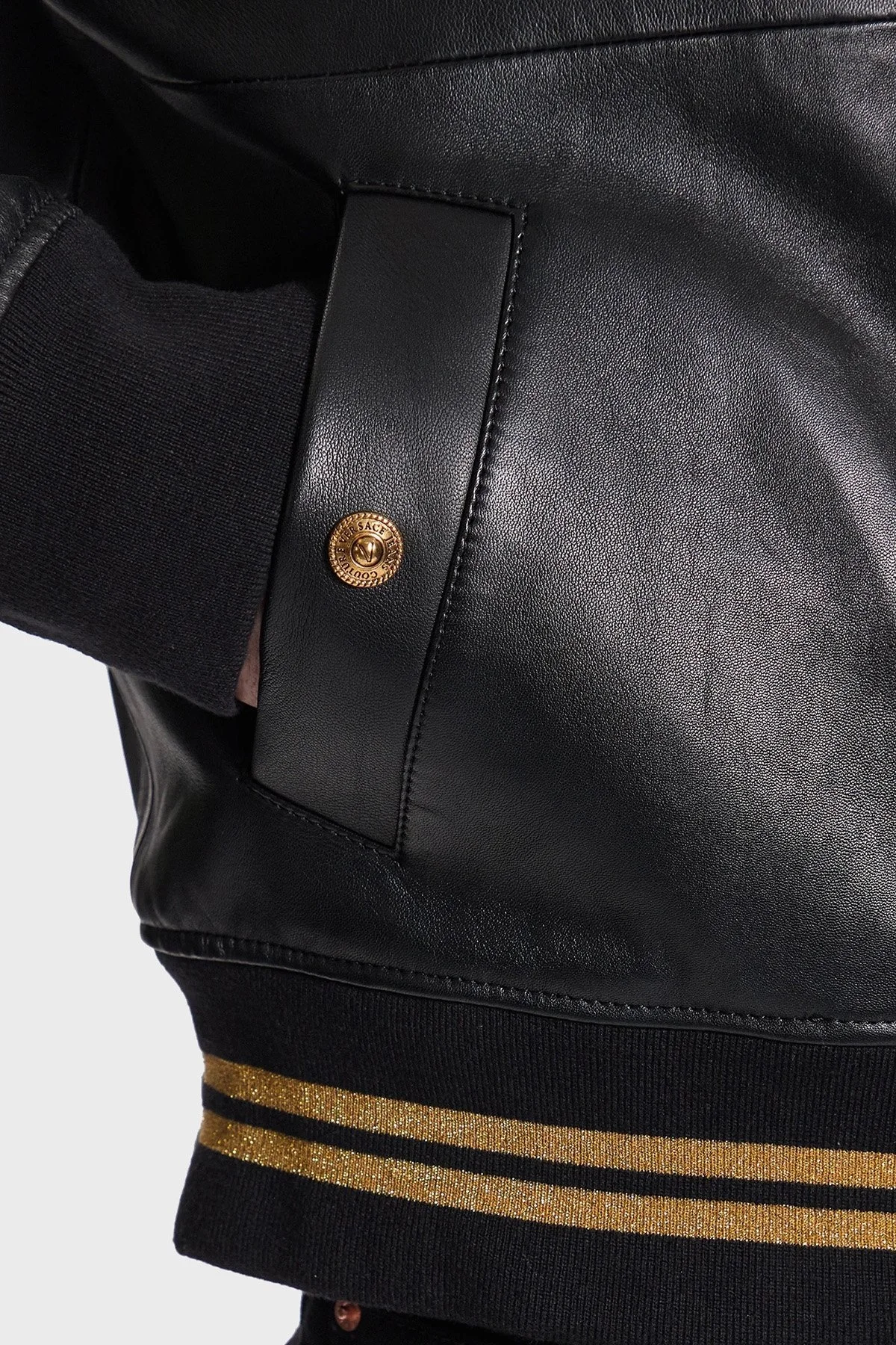 Versace Jeans Couture Kolej Yaka Cepli Logolu Regular Fit Erkek Deri Ceket 74GAVP07 CPPS3 899 SİYAH - 5