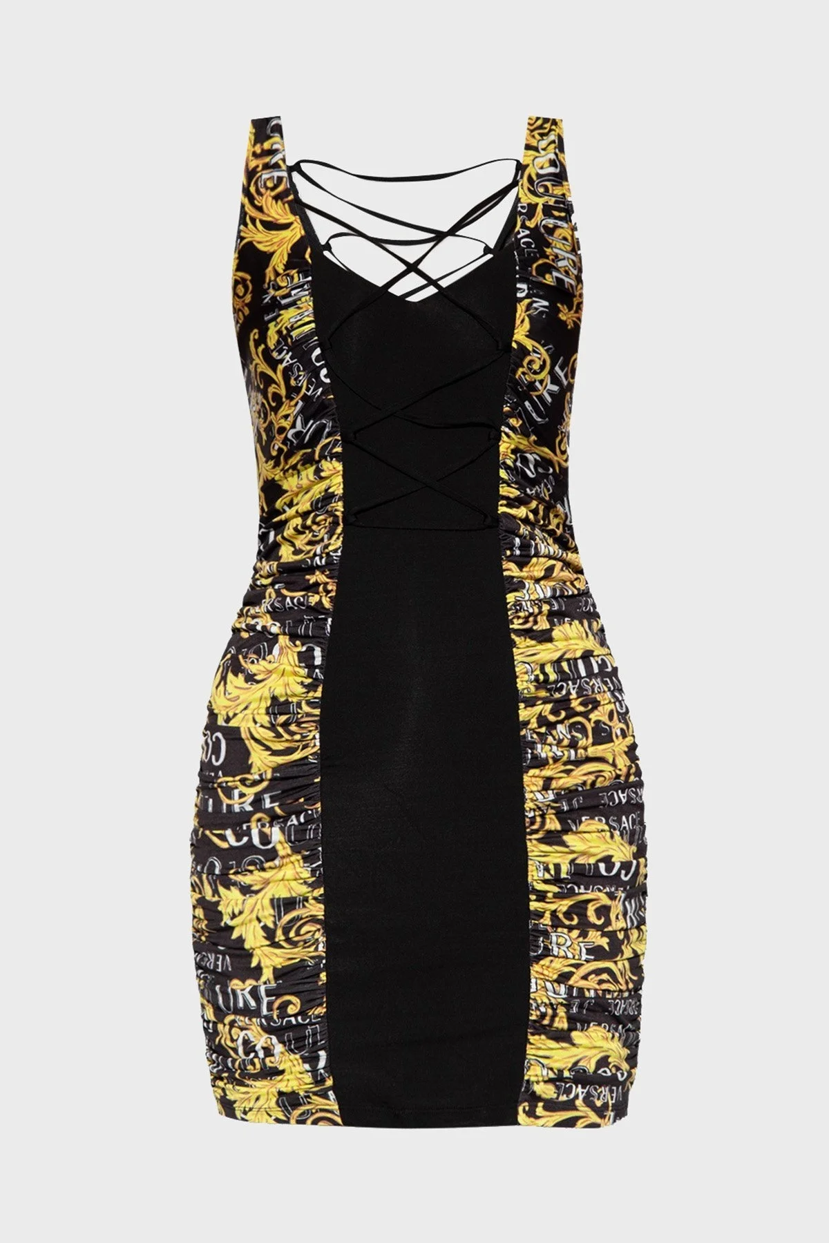 Versace Jeans Couture Logo Tasarımlı V Yaka Sırt Dekolteli Slim Fit Mini Bayan Elbise 74HAO9A1 JS162 G89 SİYAH - 5