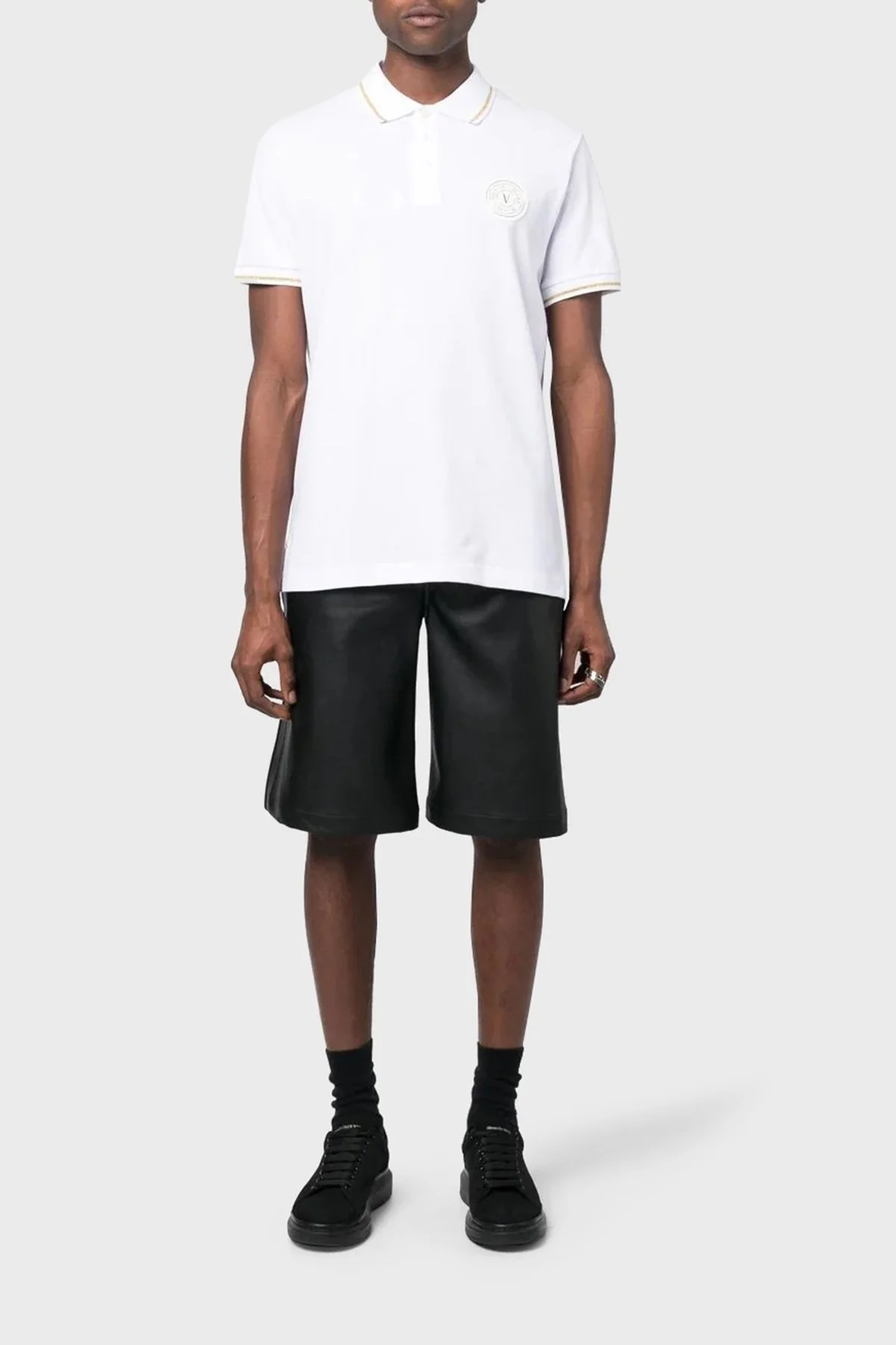 Versace Jeans Couture Logolu % 100 Pamuk Slim Fit Erkek Polo Yaka T Shirt 74GAGT08 CJ01T G03 BEYAZ - 2