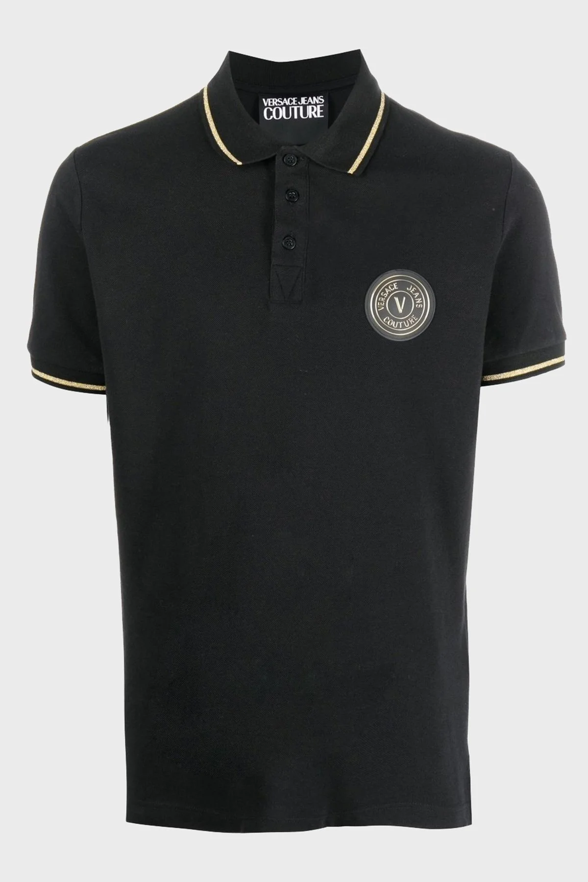 Versace Jeans Couture Logolu % 100 Pamuk Slim Fit Erkek Polo Yaka T Shirt 74GAGT08 CJ01T G89 SİYAH - 4