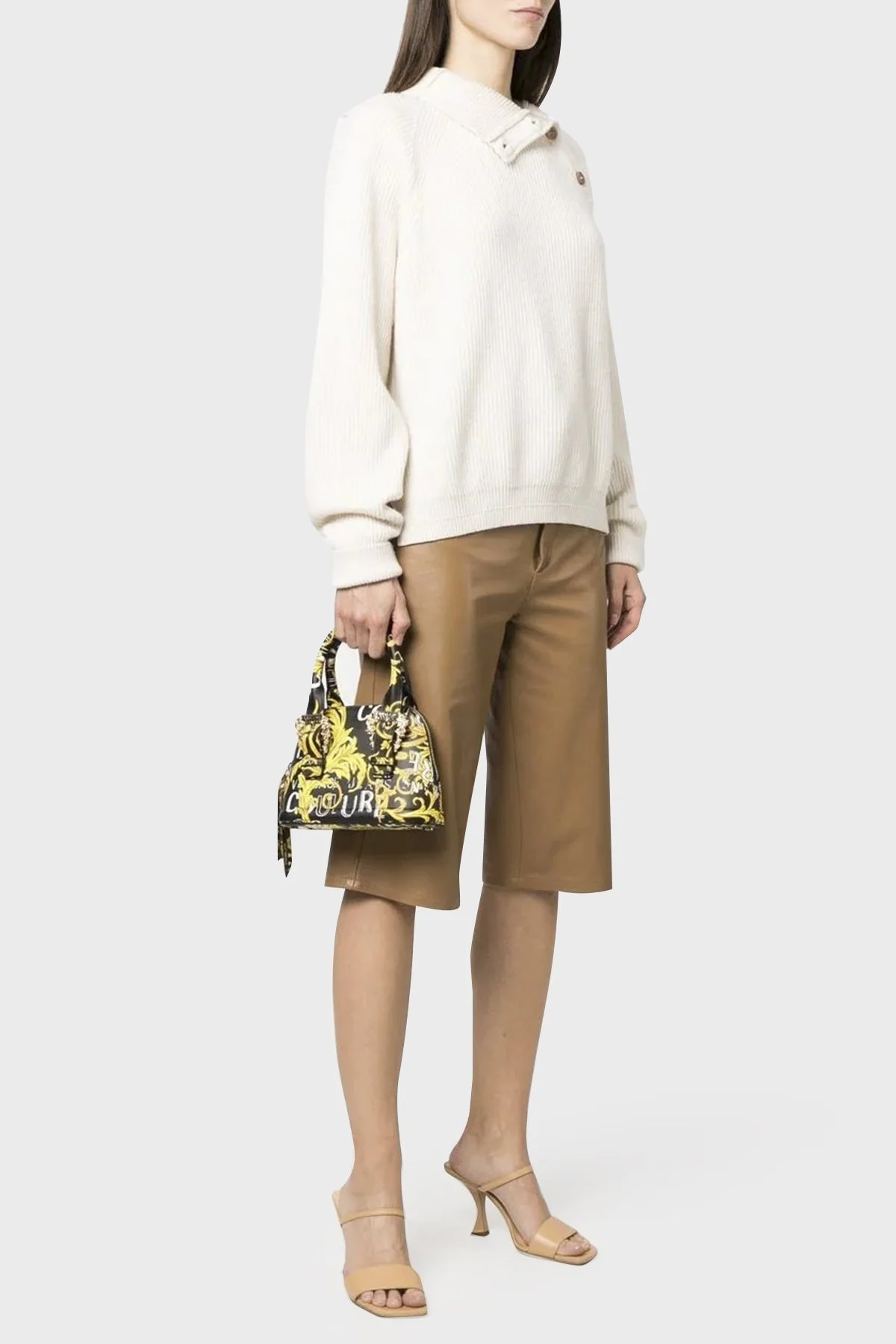 Versace Jeans Couture Logolu Barok Desenli Çıkarılabilir Uzatma Askılı Bayan Çanta 74VA4BF7 ZS597 G89 SİYAH - 2