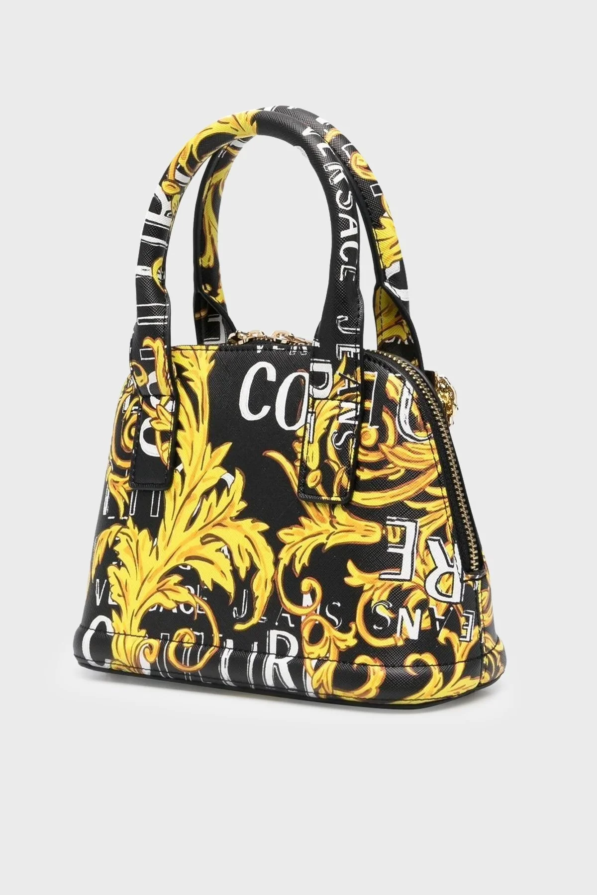 Versace Jeans Couture Logolu Barok Desenli Çıkarılabilir Uzatma Askılı Bayan Çanta 74VA4BF7 ZS597 G89 SİYAH - 3