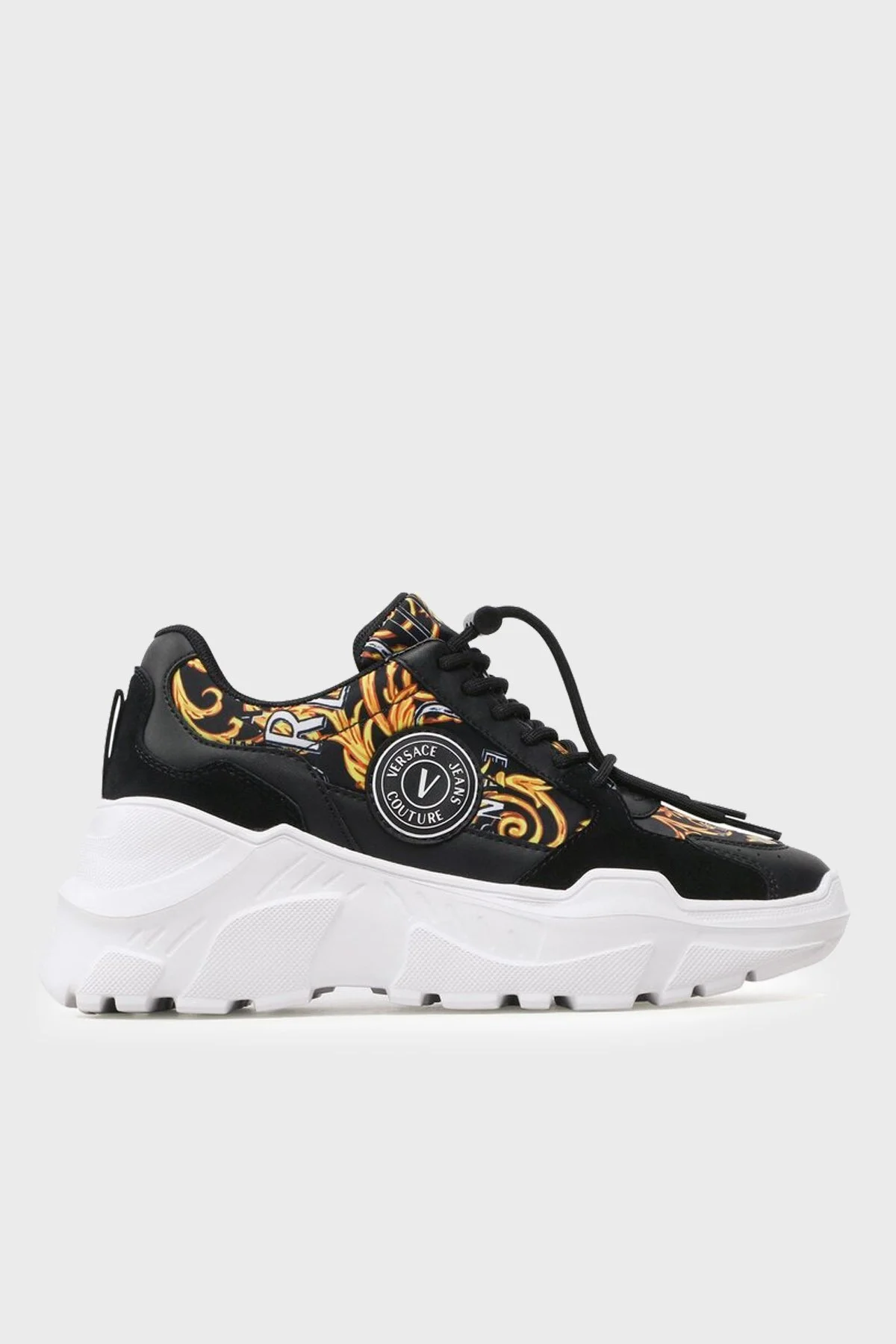 Versace Jeans Couture Logolu Barok Desenli Kalın Tabanlı Sneaker Bayan Ayakkabı 74VA3SC7 ZP231 G89 SİYAH - 1