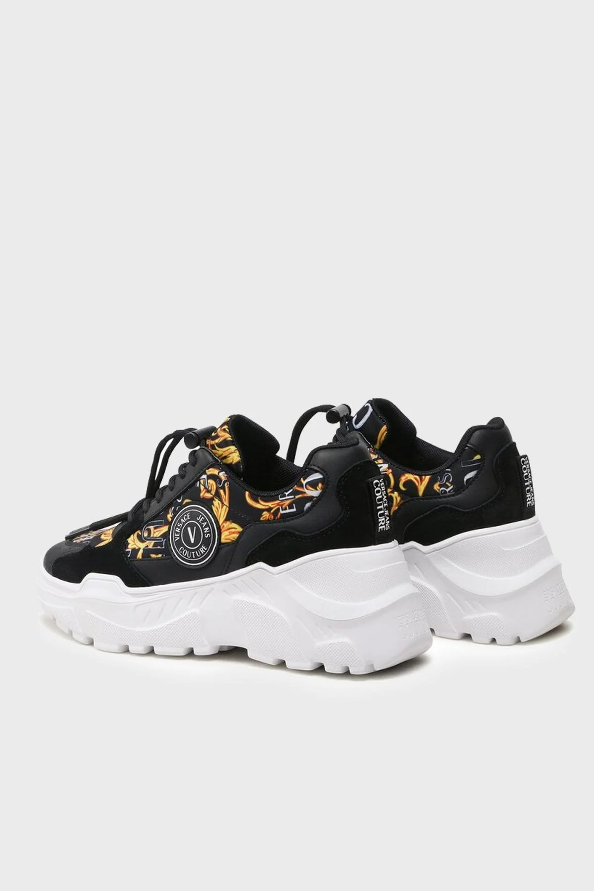 Versace Jeans Couture Logolu Barok Desenli Kalın Tabanlı Sneaker Bayan Ayakkabı 74VA3SC7 ZP231 G89 SİYAH - 2