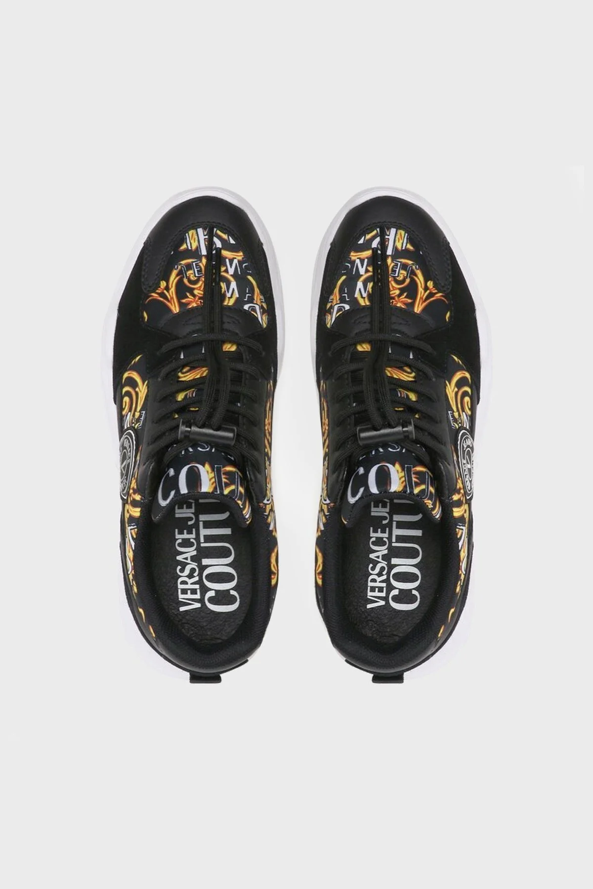 Versace Jeans Couture Logolu Barok Desenli Kalın Tabanlı Sneaker Bayan Ayakkabı 74VA3SC7 ZP231 G89 SİYAH - 4