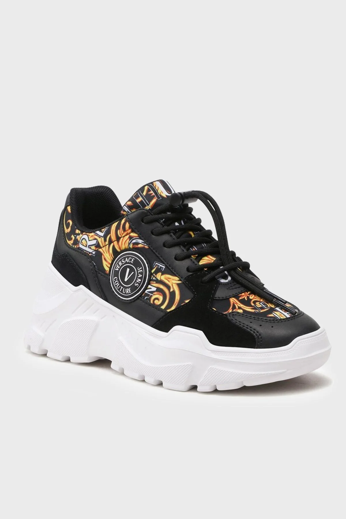 Versace Jeans Couture Logolu Barok Desenli Kalın Tabanlı Sneaker Bayan Ayakkabı 74VA3SC7 ZP231 G89 SİYAH - 5