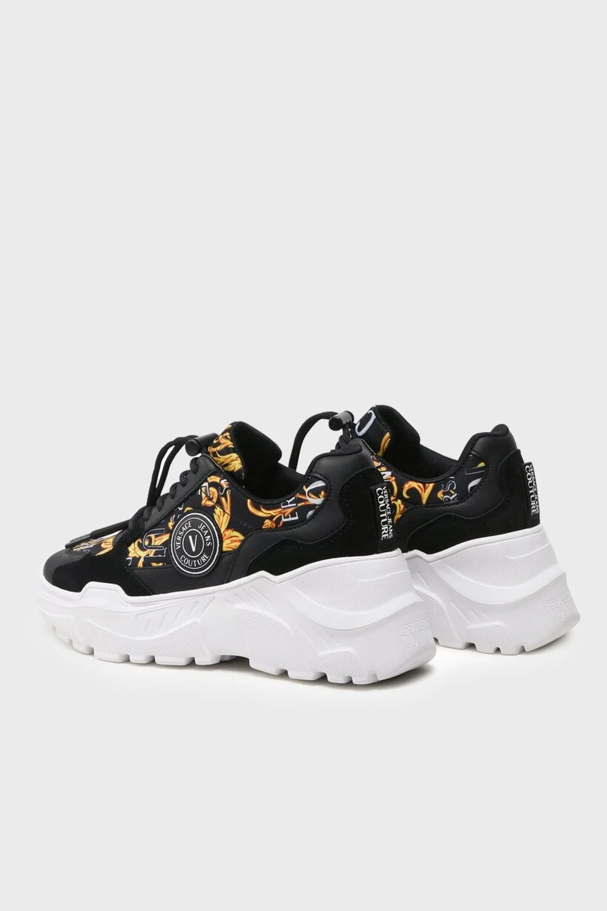 Versace Jeans Couture Logolu Barok Desenli Kalın Tabanlı Sneaker Bayan Ayakkabı 74VA3SC7 ZP231 G89 SİYAH - 6