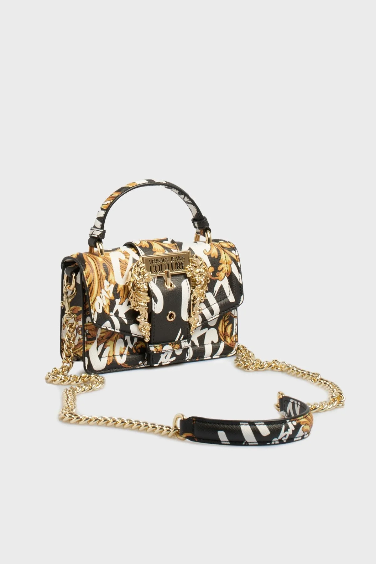 Versace Jeans Couture Logolu Barok Desenli Zincir Askılı Bayan Çanta 73VA4BF6 ZS414 G89 SİYAH-BEYAZ - 5