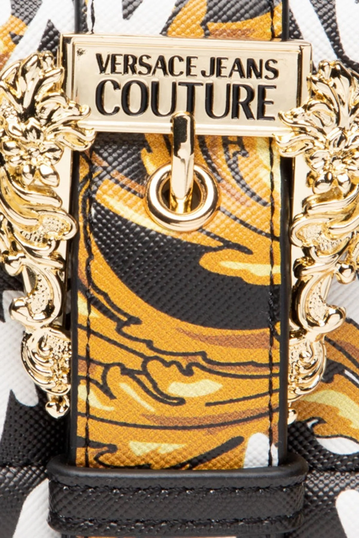 Versace Jeans Couture Logolu Barok Desenli Zincir Askılı Bayan Çanta 73VA5PF3 ZS414 G89 SİYAH-BEYAZ - 2