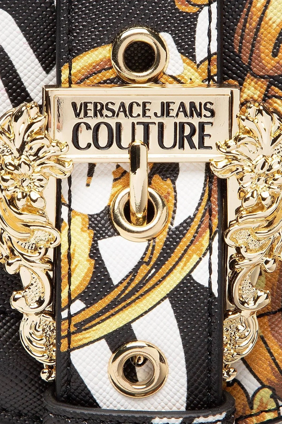 Versace Jeans Couture Logolu Barok Desenli Zincir Askılı Bayan Çanta 73VA5PF6 ZS414 G89 SİYAH-BEYAZ - 2