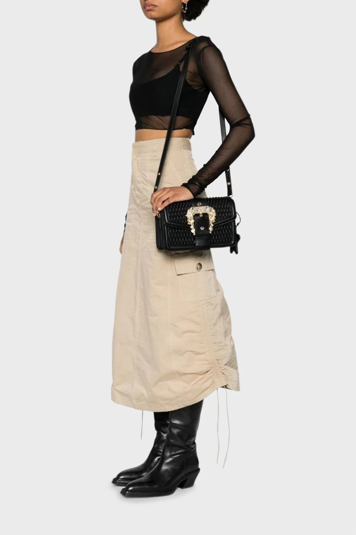 Versace Jeans Couture Logolu Barok Tokalı Omuz Askılı Bayan Çanta 75VA4BF1 ZS818 899 SİYAH - 2