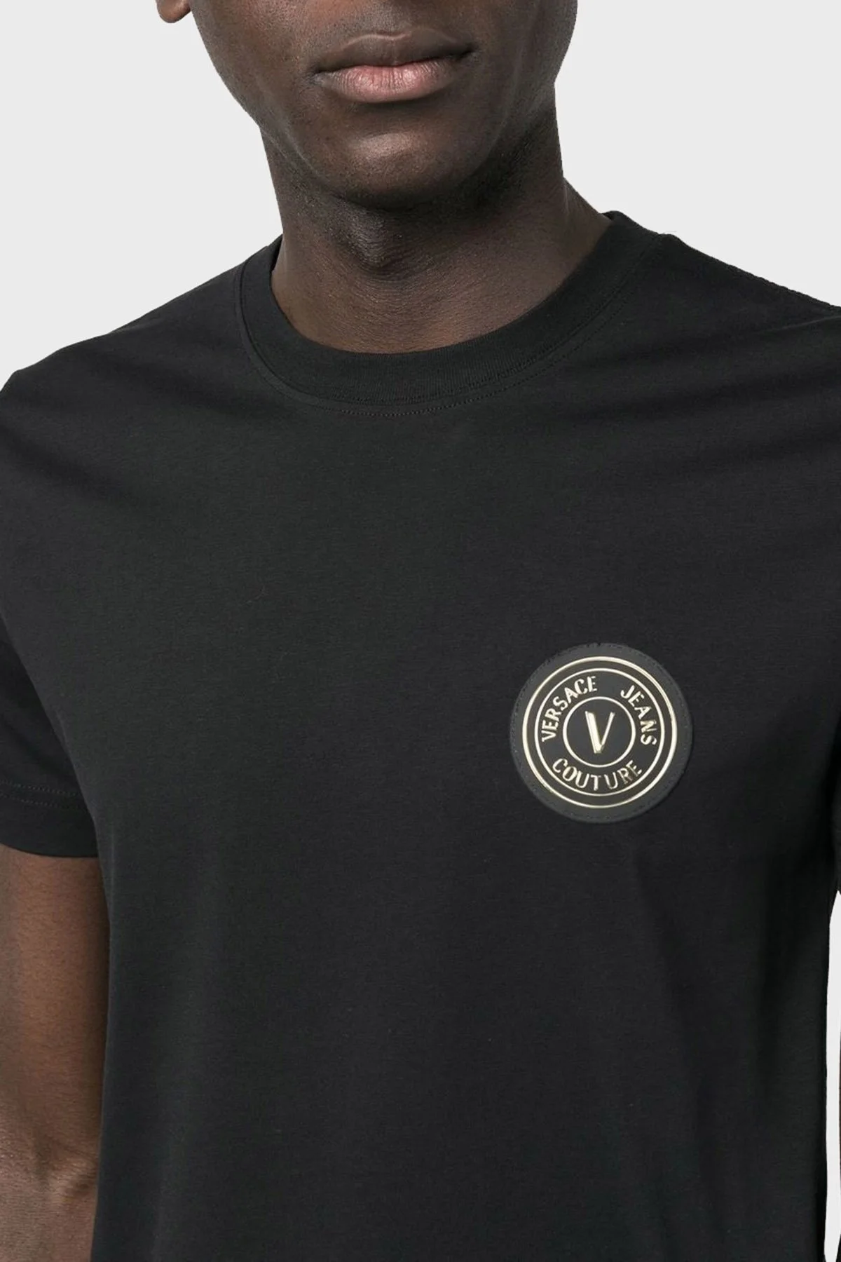 Versace Jeans Couture Logolu Bisiklet Yaka % 100 Pamuk Erkek T Shirt 74GAHY01 CJ00Y 899 SİYAH - 3