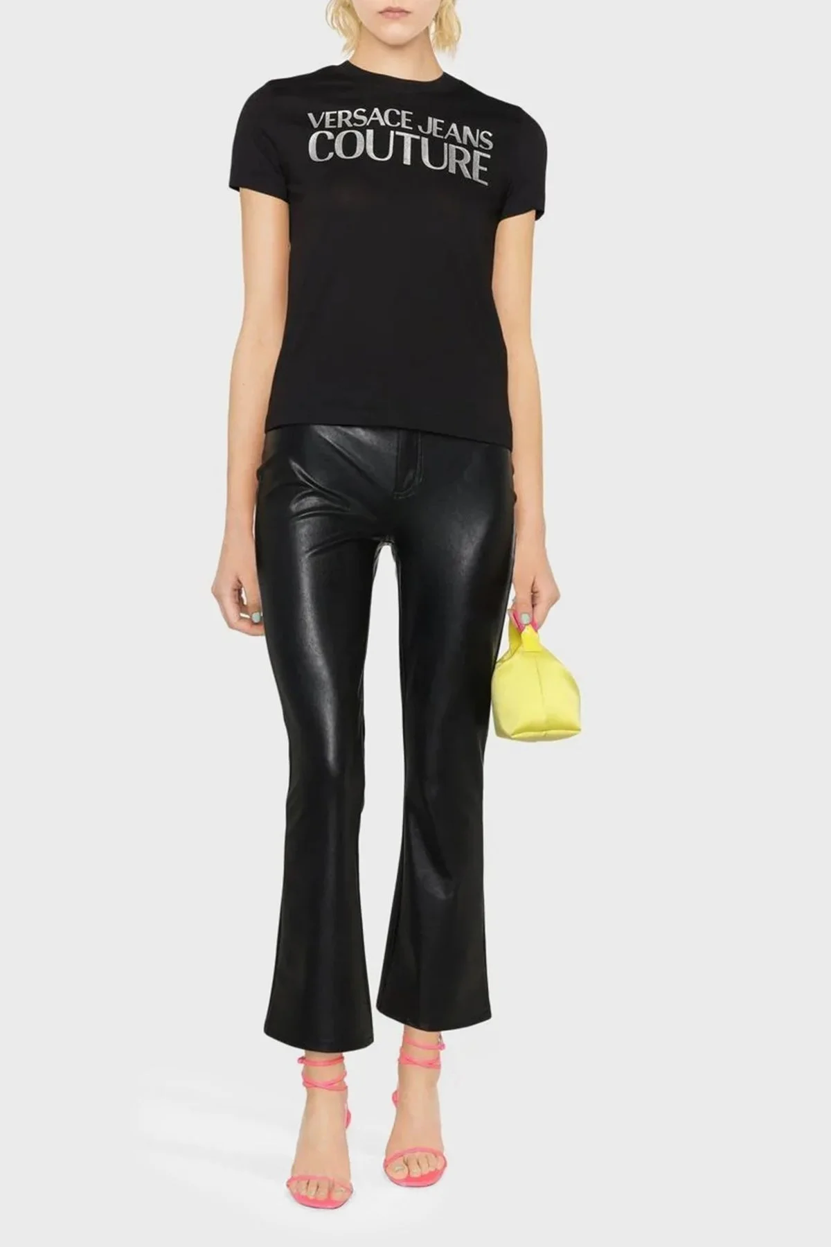 Versace Jeans Couture Logolu Bisiklet Yaka % 100 Pamuk Regular Fit Bayan T Shirt 73HAHT01 CJ00T S89 SİYAH - 1