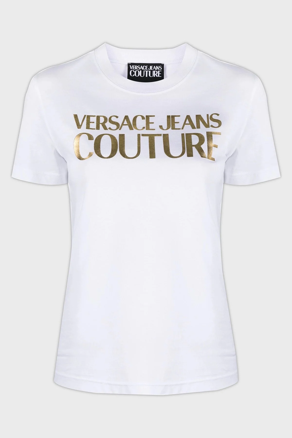 Versace Jeans Couture Logolu Bisiklet Yaka % 100 Pamuk Regular Fit Kadın T Shirt 76HAHT04 CJ00T G03 BEYAZ - 4