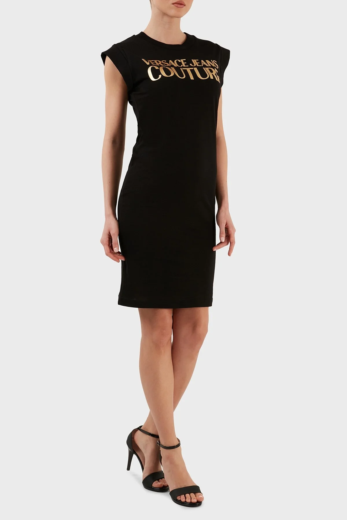 Versace Jeans Couture Logolu Bisiklet Yaka Kısa Kollu % 100 Pamuk Dar Kesim Bayan Elbise 72HAOT09 CJ00T G89 SİYAH - 2