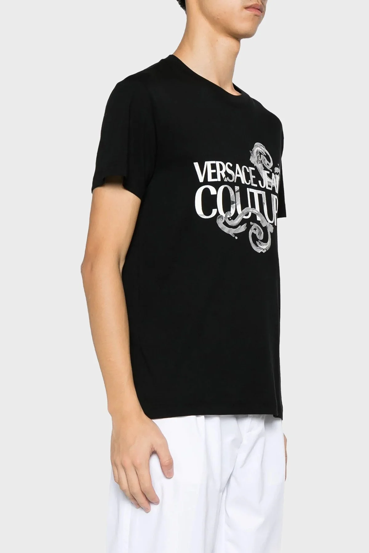 Versace Jeans Couture Logolu Bisiklet Yaka Pamuklu Slim Fit Erkek T Shirt 76GAHG00 CJ00G 899 SİYAH - 1
