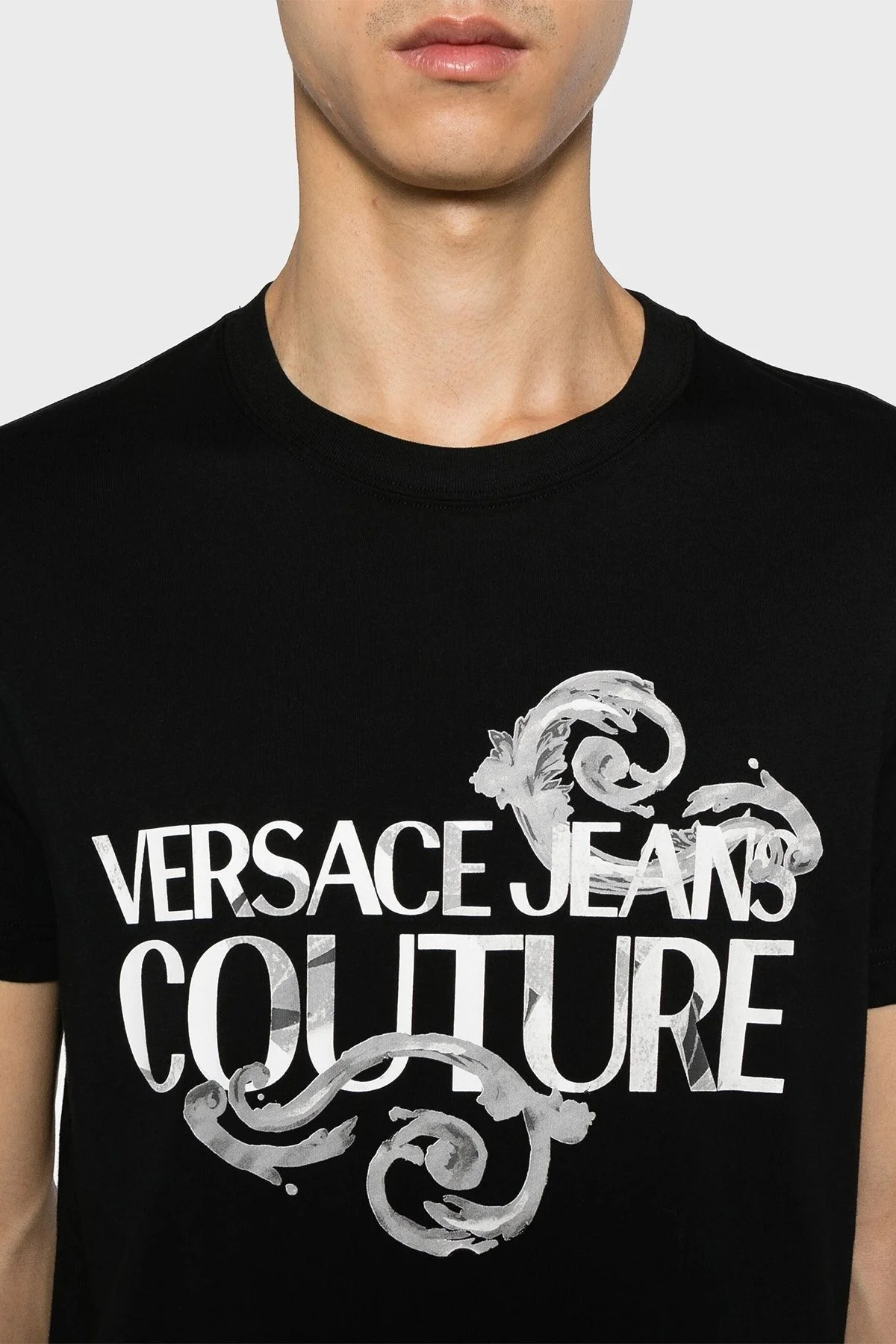 Versace Jeans Couture Logolu Bisiklet Yaka Pamuklu Slim Fit Erkek T Shirt 76GAHG00 CJ00G 899 SİYAH - 4