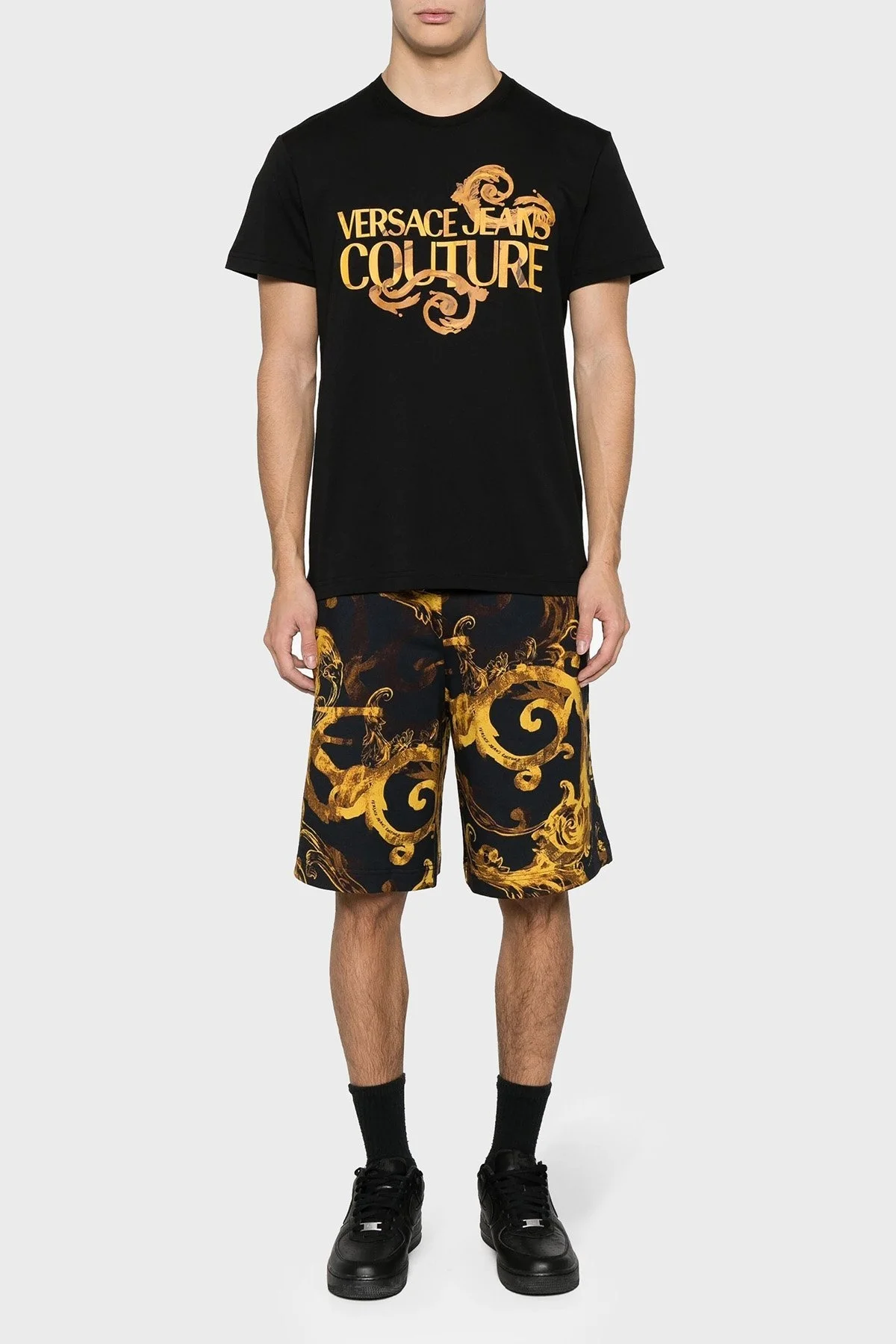 Versace Jeans Couture Logolu Bisiklet Yaka Pamuklu Slim Fit Erkek T Shirt 76GAHG00 CJ00G G89 SİYAH-GOLD - 2