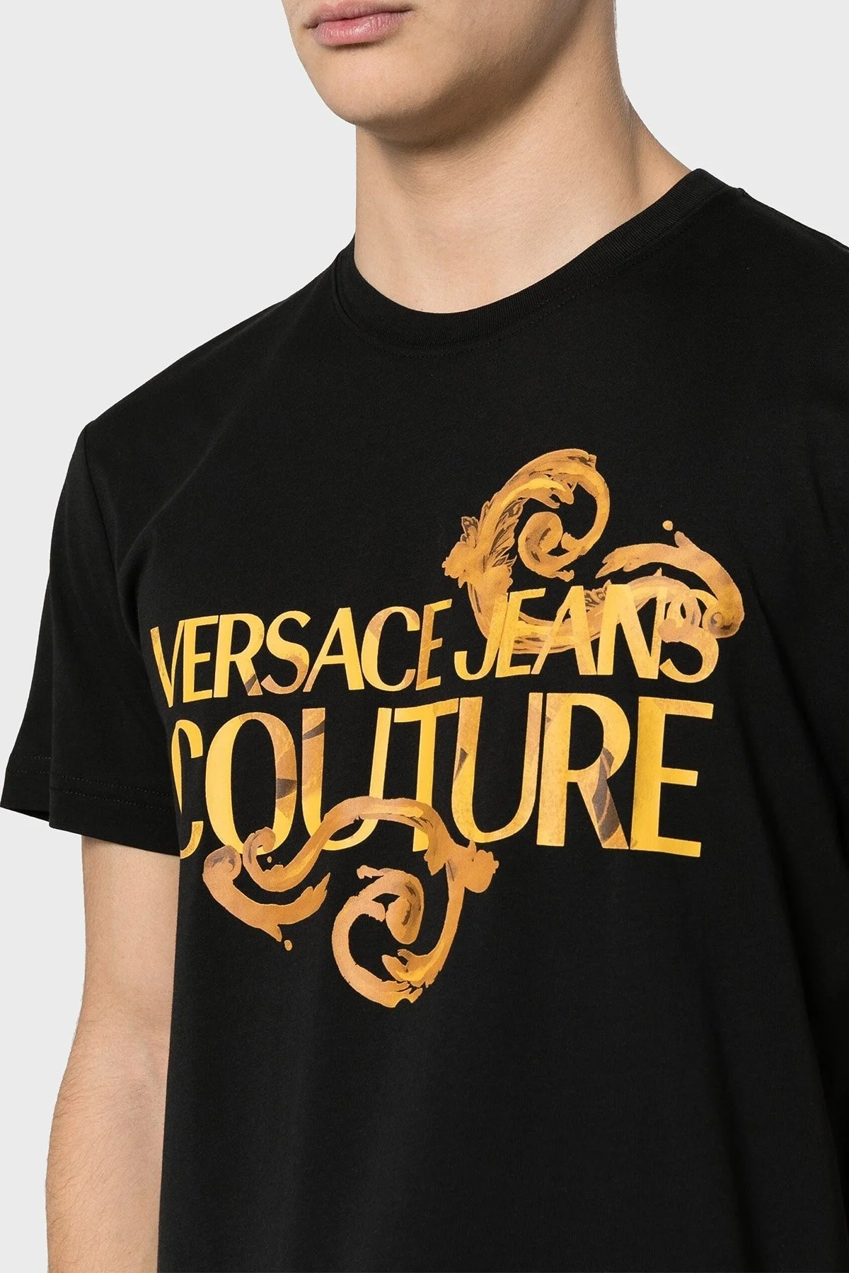 Versace Jeans Couture Logolu Bisiklet Yaka Pamuklu Slim Fit Erkek T Shirt 76GAHG00 CJ00G G89 SİYAH-GOLD - 3