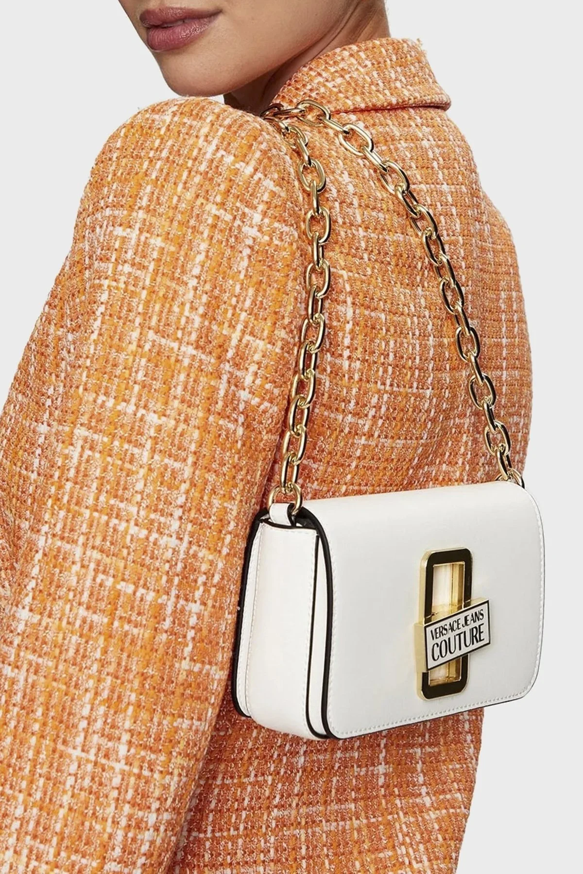 Versace Jeans Couture Logolu Çıkarılabilir Askılı Zincirli Bayan Çanta 74VA4BR2 ZS585 003 BEYAZ - 2
