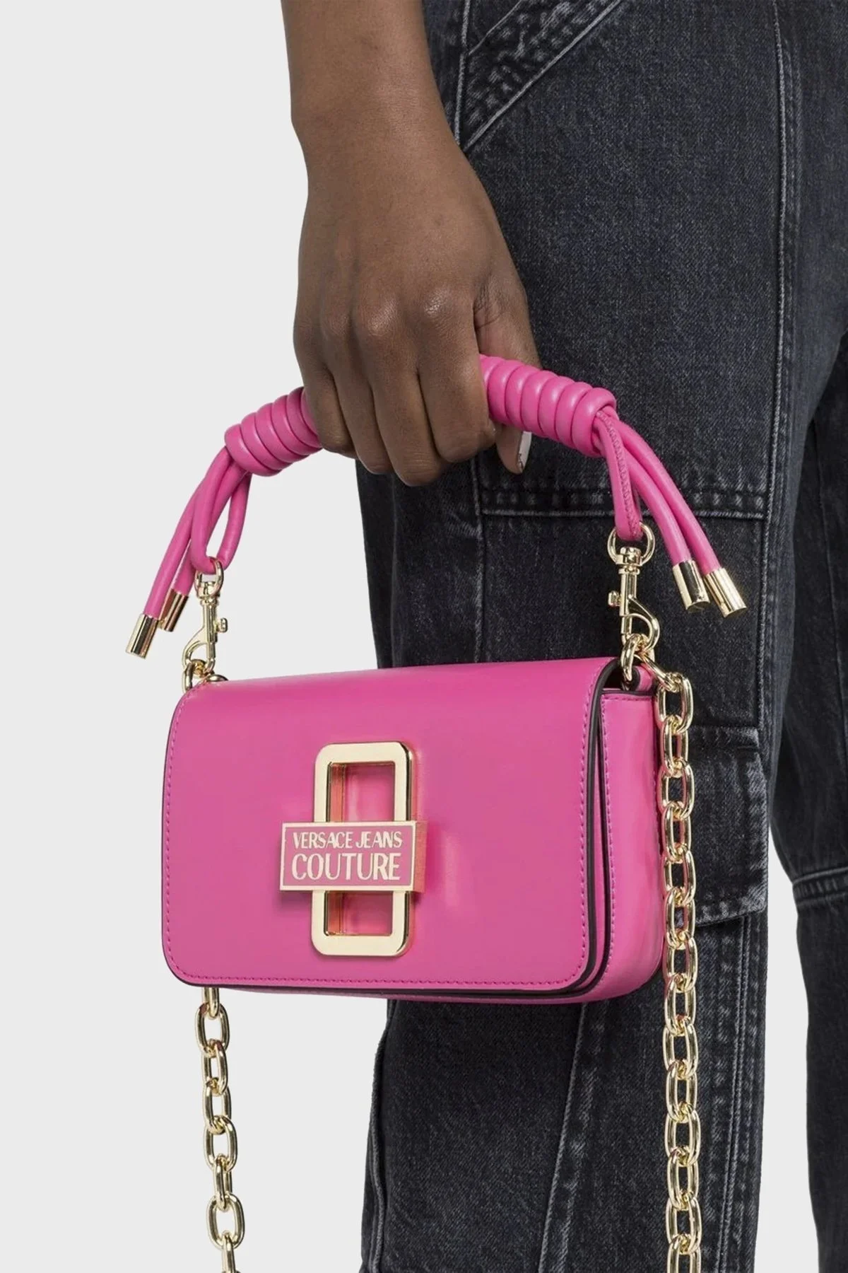 Versace Jeans Couture Logolu Çıkarılabilir Askılı Zincirli Bayan Çanta 74VA4BR2 ZS585 406 FUŞYA - 2