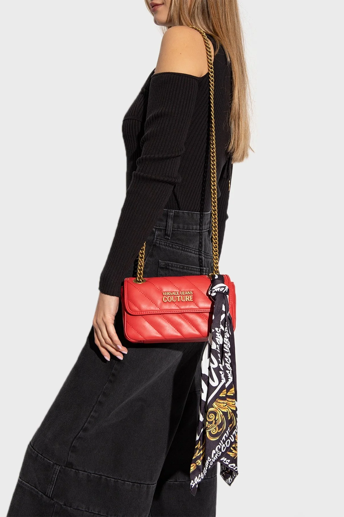 Versace Jeans Couture Logolu Çıkarılabilir Fularlı Zincir Askılı Bayan Çanta 73VA4BA1 ZS409 522 KIRMIZI - 2